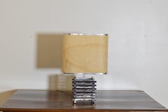 Vintage Modernity Italian Chrome Table Lamp with Custom Chrome Shade, CA. 1970's