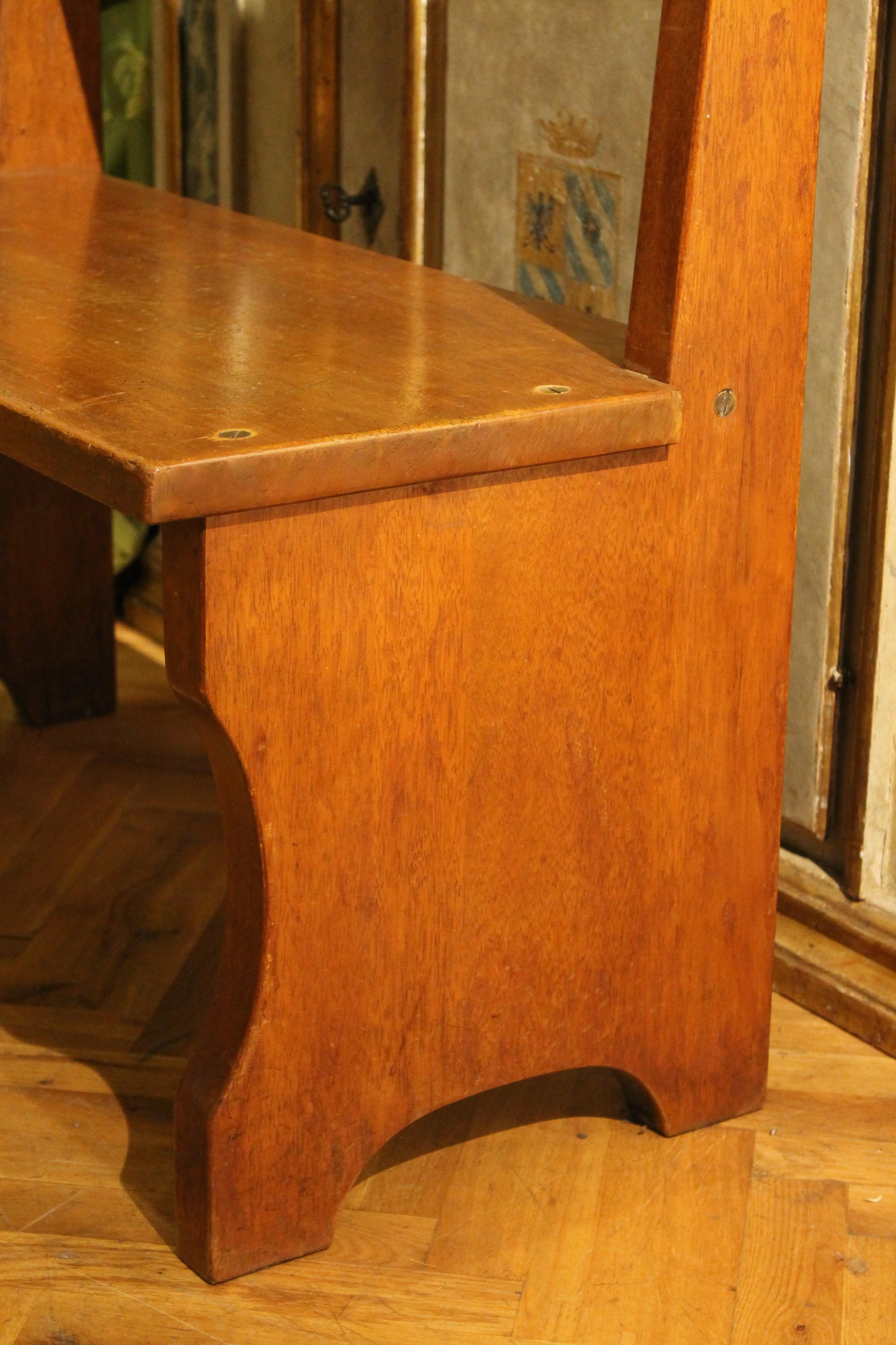 Italian Vintage Modernist Brutalist Style Solid Wood High Back Settee Benches en vente 5