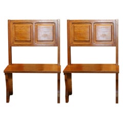 Italian Used Modernist Brutalist Style Solid Wood High Back Settee Benches