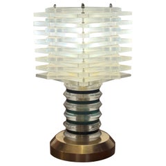 A.I.C. Italian Vintage Modernist Lucite and Brass Table Lamp, c. 1968-1975