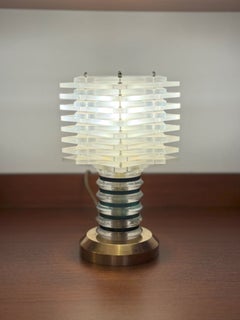 A.I.C. Italian Vintage Modernist Lucite and Brass Table Lamp, c. 1968-1975