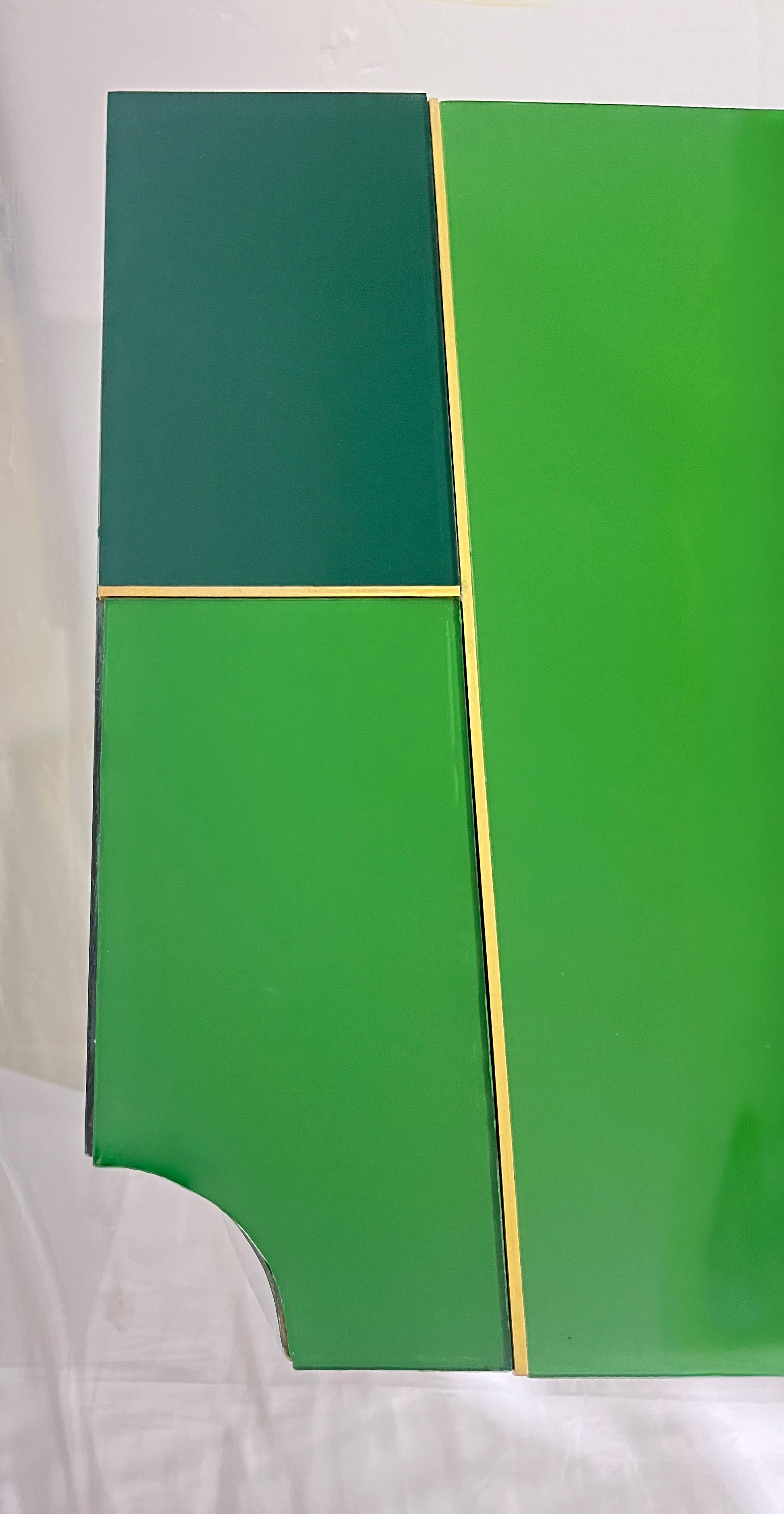 Aparador de 4 puertas de cristal verde naranja amarillo azul de estilo Mondrian vintage italiano 2