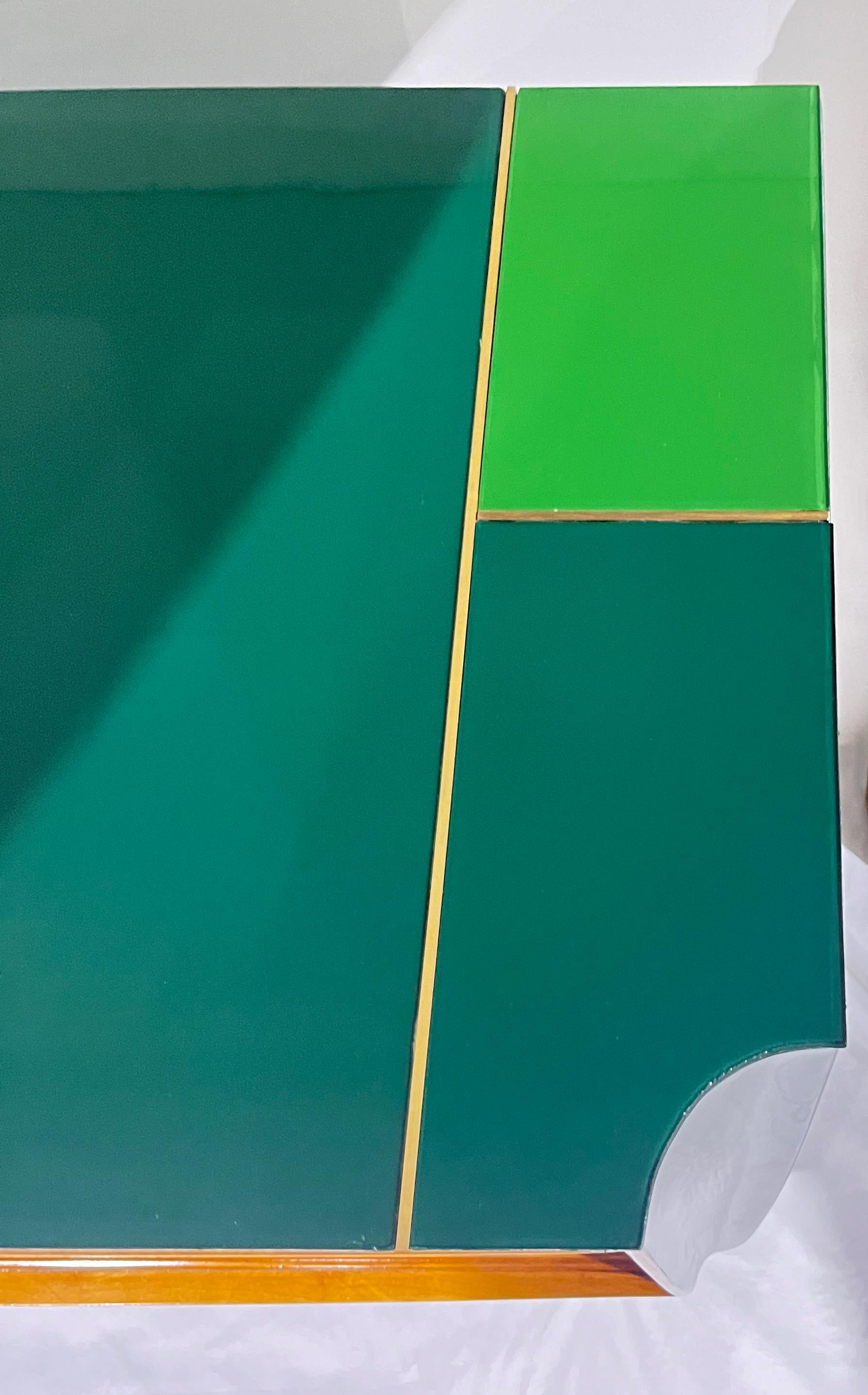 Aparador de 4 puertas de cristal verde naranja amarillo azul de estilo Mondrian vintage italiano Italiano