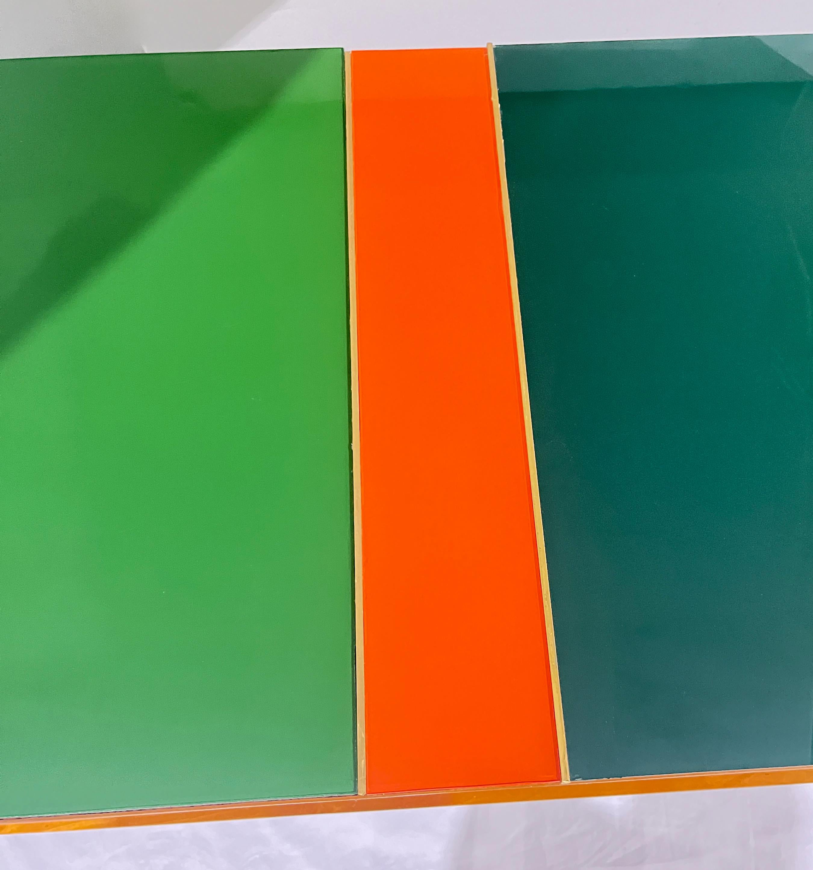 Aparador de 4 puertas de cristal verde naranja amarillo azul de estilo Mondrian vintage italiano 3