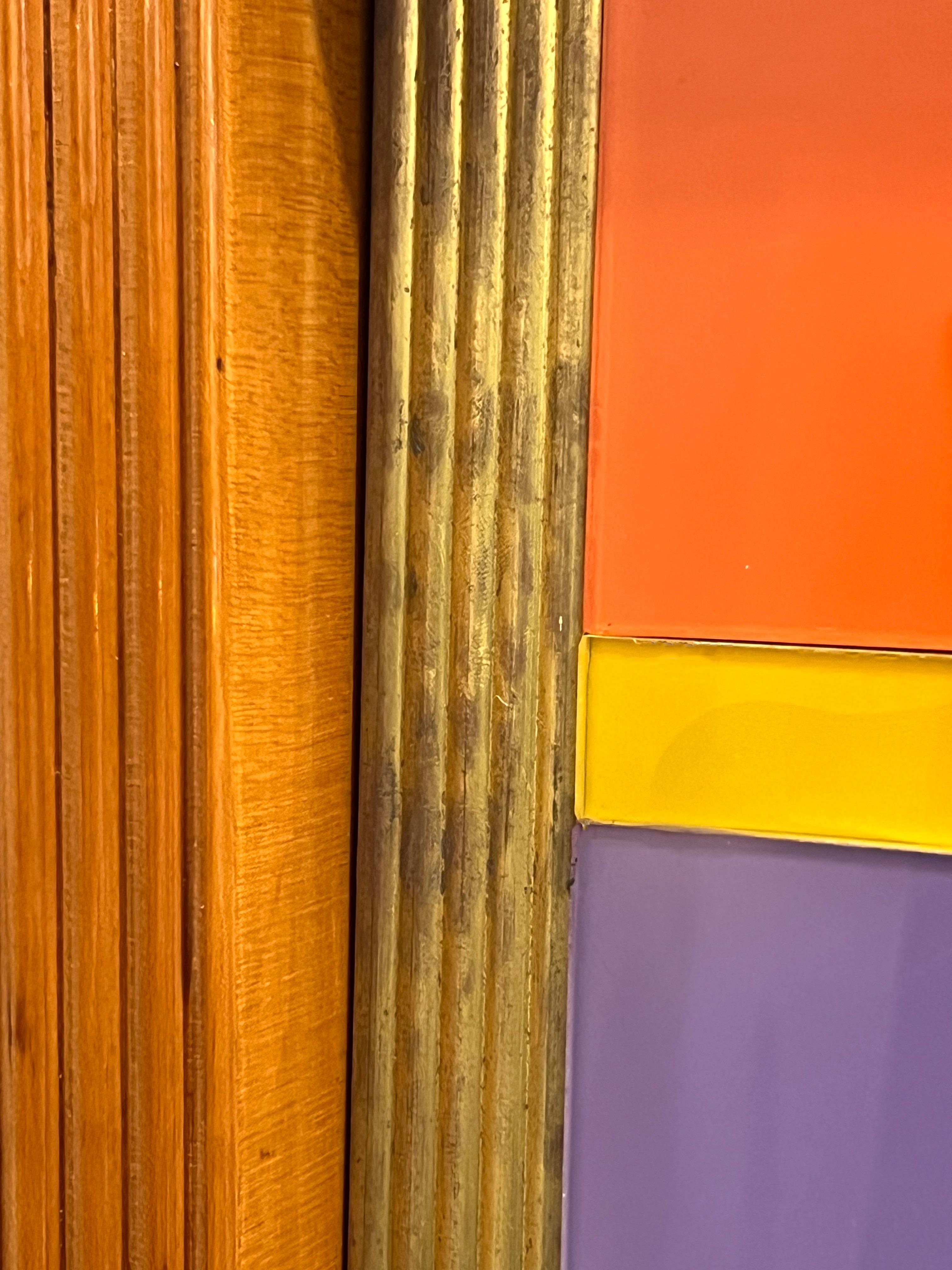 Aparador de 4 puertas de cristal verde naranja amarillo azul de estilo Mondrian vintage italiano 8