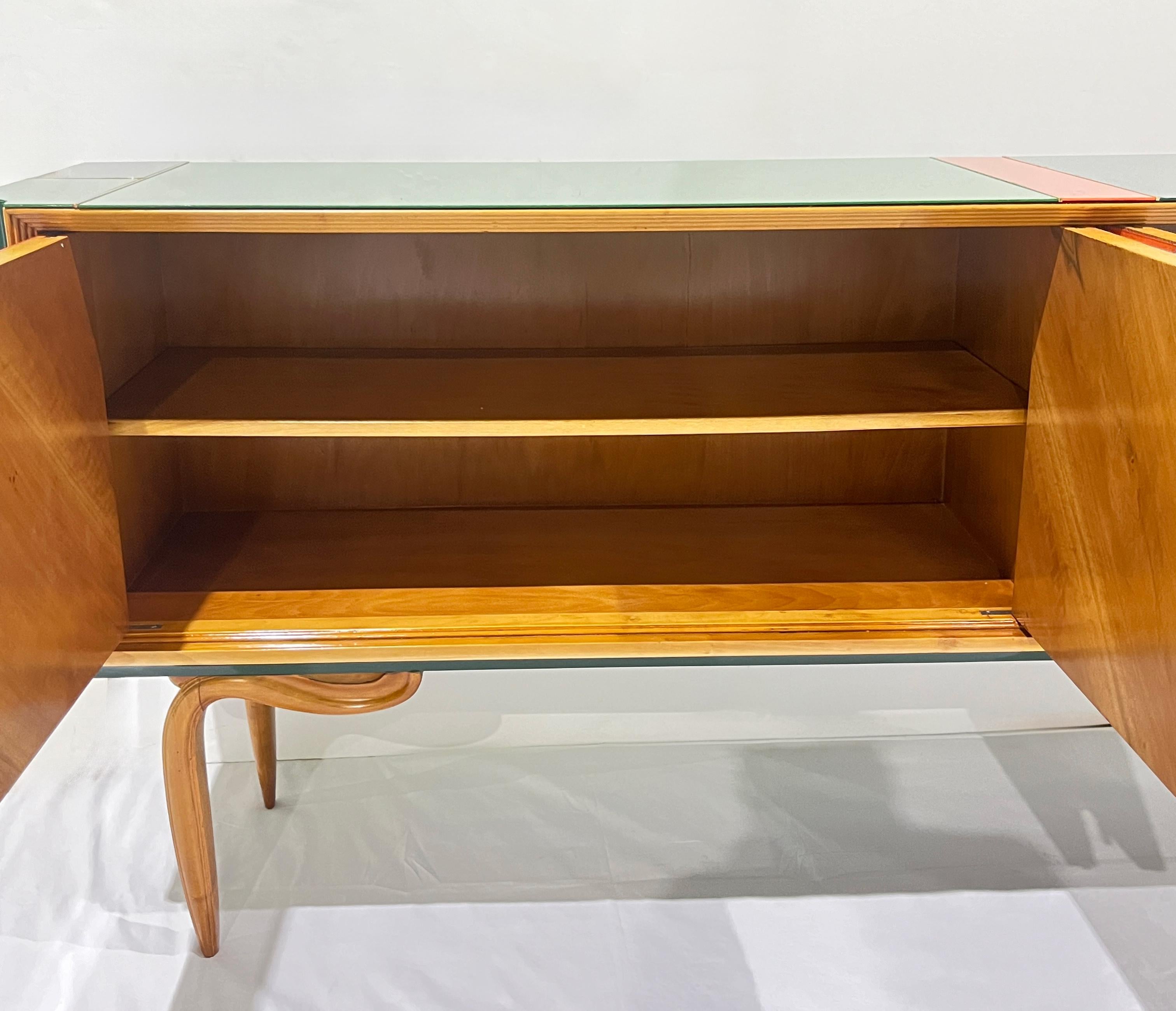 Aparador de 4 puertas de cristal verde naranja amarillo azul de estilo Mondrian vintage italiano 6