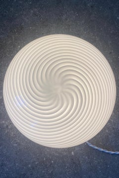Italian Vintage Murano 1970s Flush Mount Wall Ceiling Lamp in White Swirl Glass