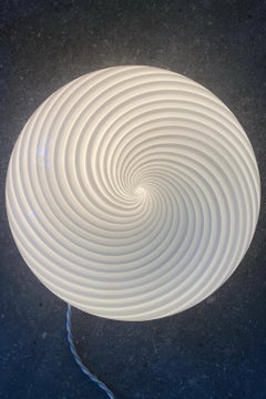 Italian Vintage Murano 1970s Flush Mount Wall Ceiling Lamp in White Swirl Glass