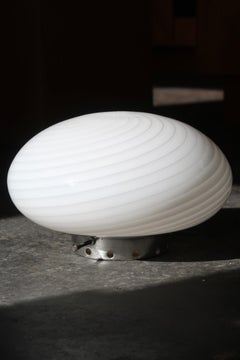 Italian Vintage Murano 1970s Flush Mount Wall Ceiling Lamp in White Swirl Glass