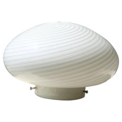 Italian Vintage Murano 1970s Flush Mount Wall Ceiling Lamp in White Swirl Glass