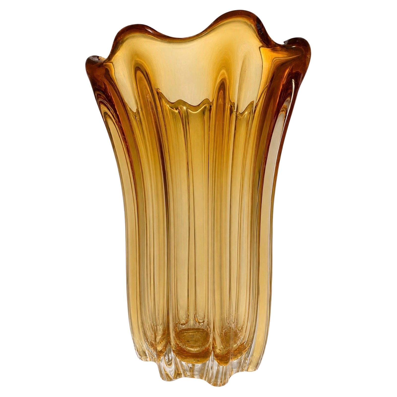 Vaso vintage italiano in vetro di Murano color ambra