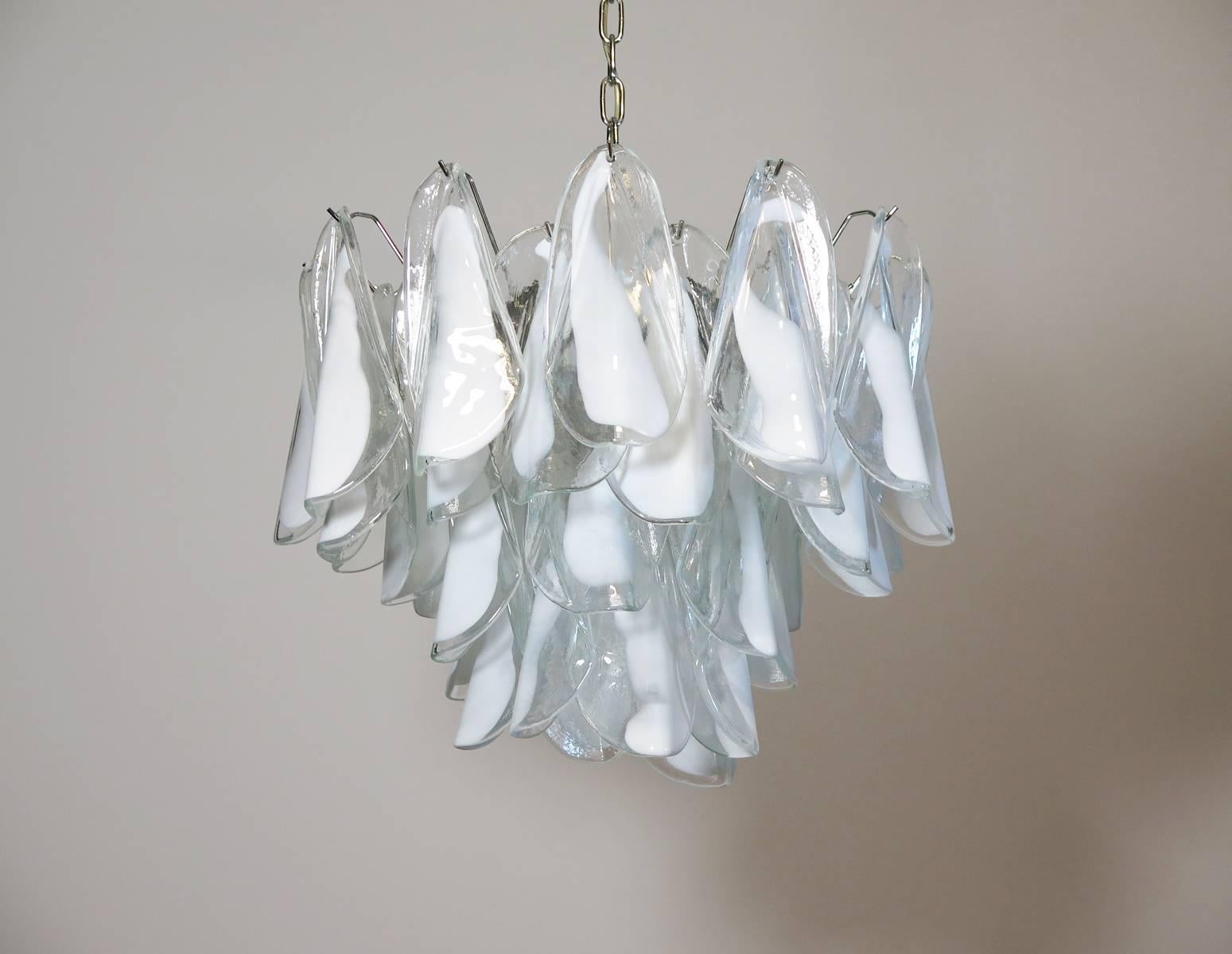 Late 20th Century Italian Vintage Murano Chandelier, Mazzega, 36 Lattimo Glass 