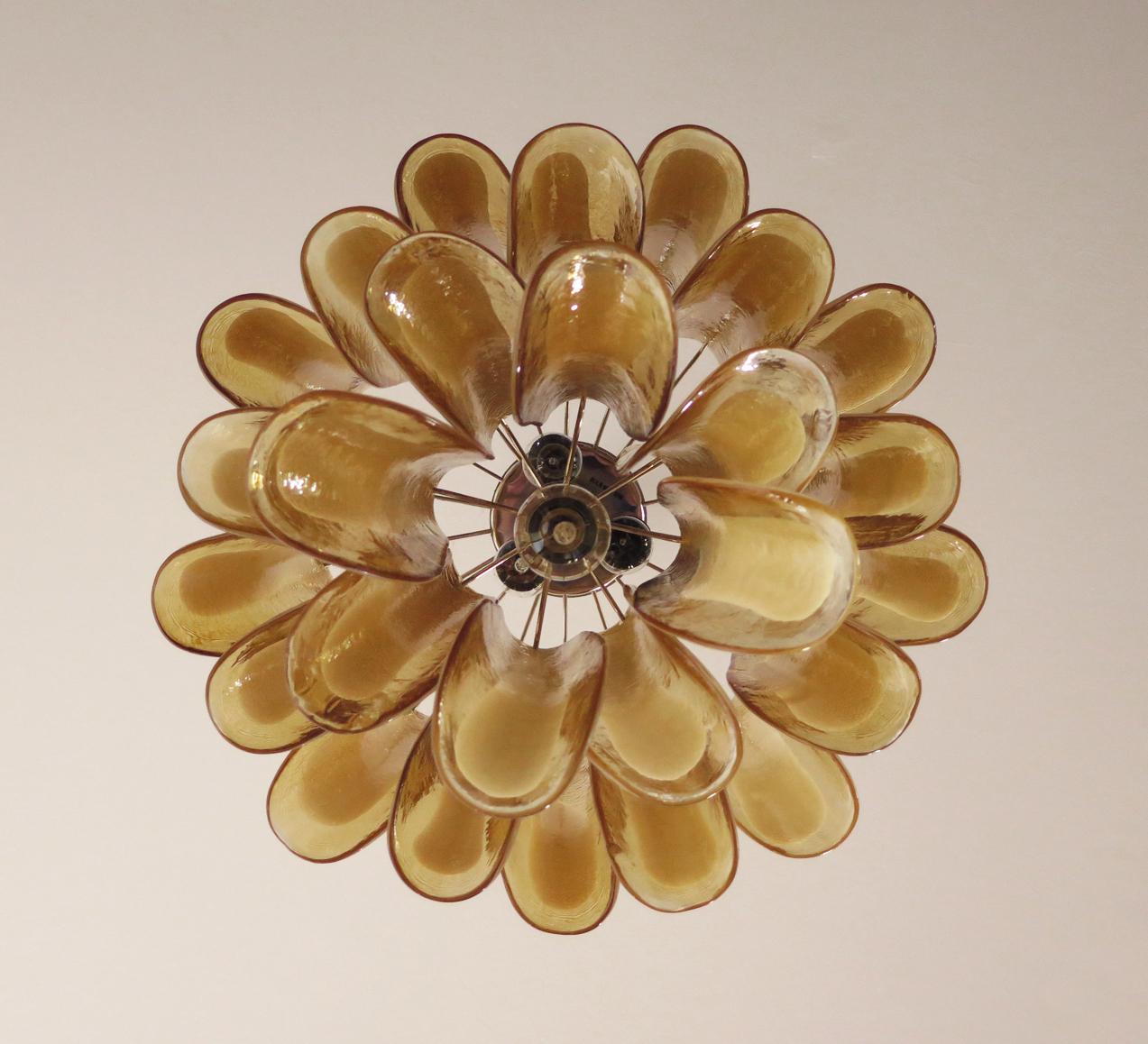 Italian vintage Murano chandelier - 26 amber glass petals For Sale 5