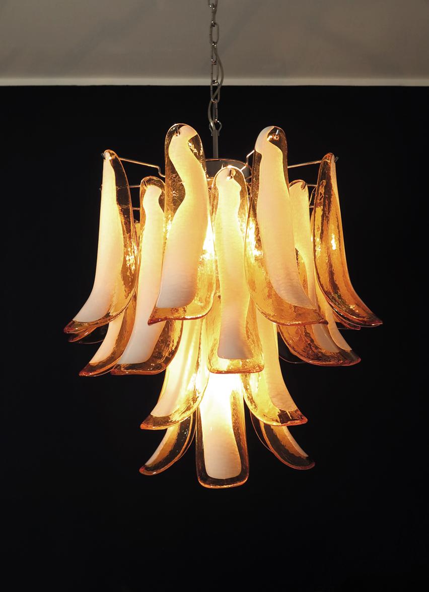 Mid-Century Modern Italian Vintage Murano Chandelier, 26 Amber Glass Petals