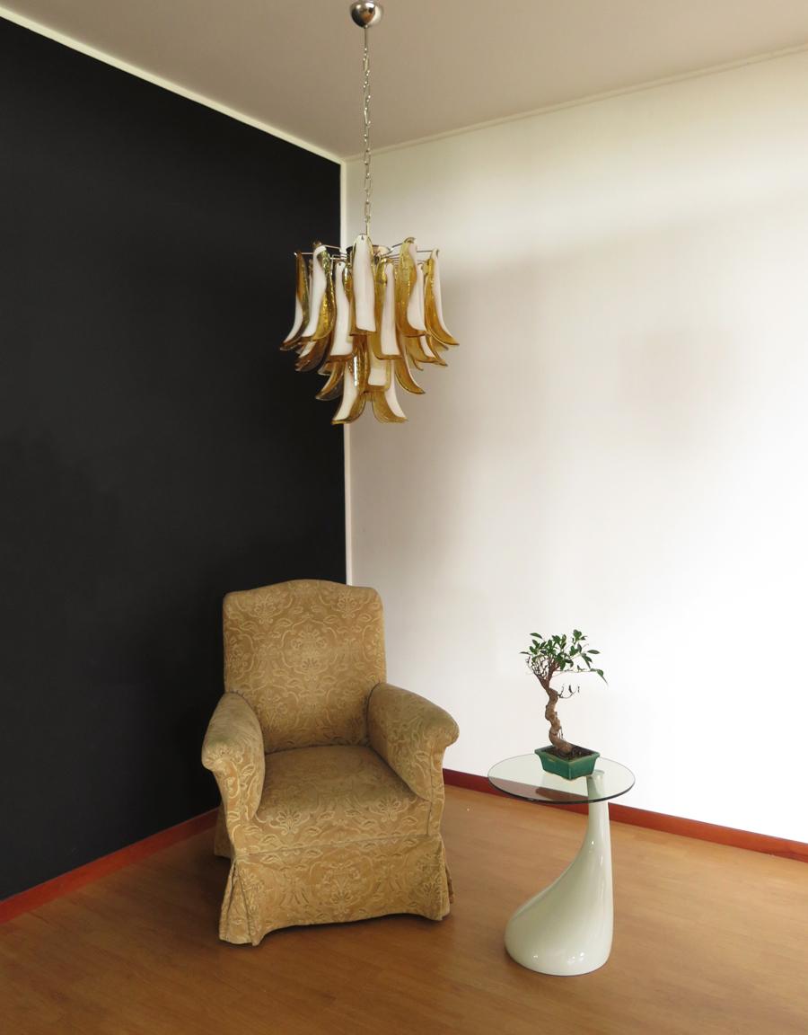 Galvanized Italian vintage Murano chandelier - 26 amber glass petals For Sale