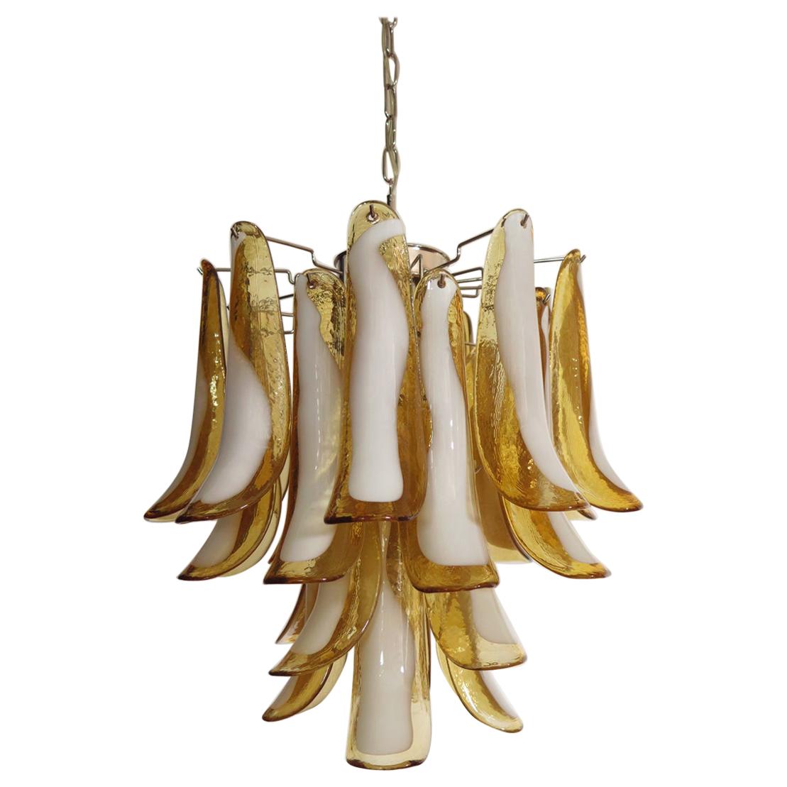 Italian Vintage Murano Chandelier, 26 Amber Glass Petals