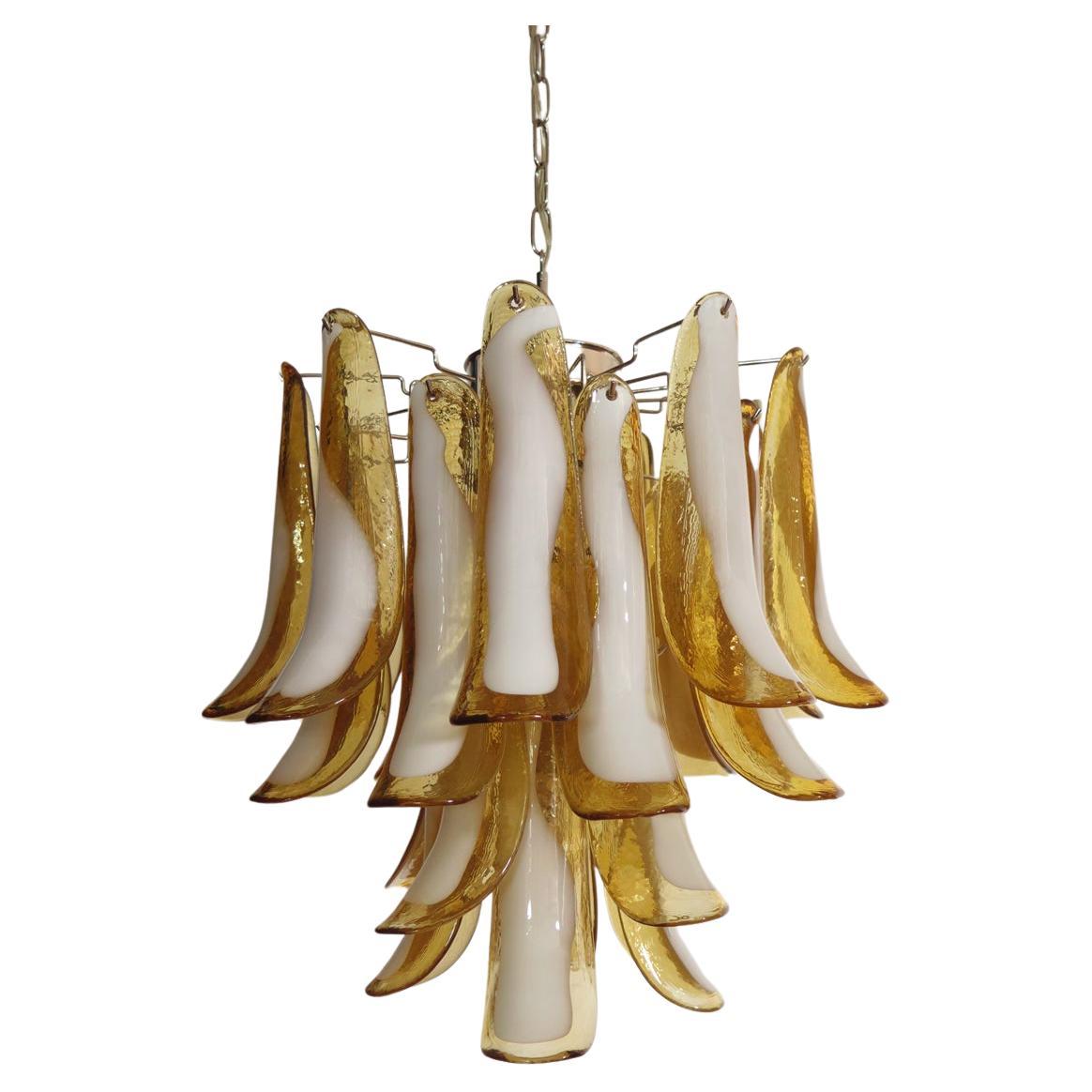 Italian vintage Murano chandelier - 26 amber glass petals For Sale