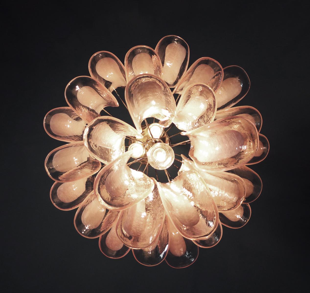 Blown Glass Italian Vintage Murano Chandelier, 26 Pink Glass Petals