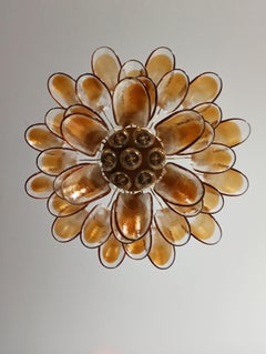 Italian vintage Murano chandelier - 36 lattimo amber glass petals