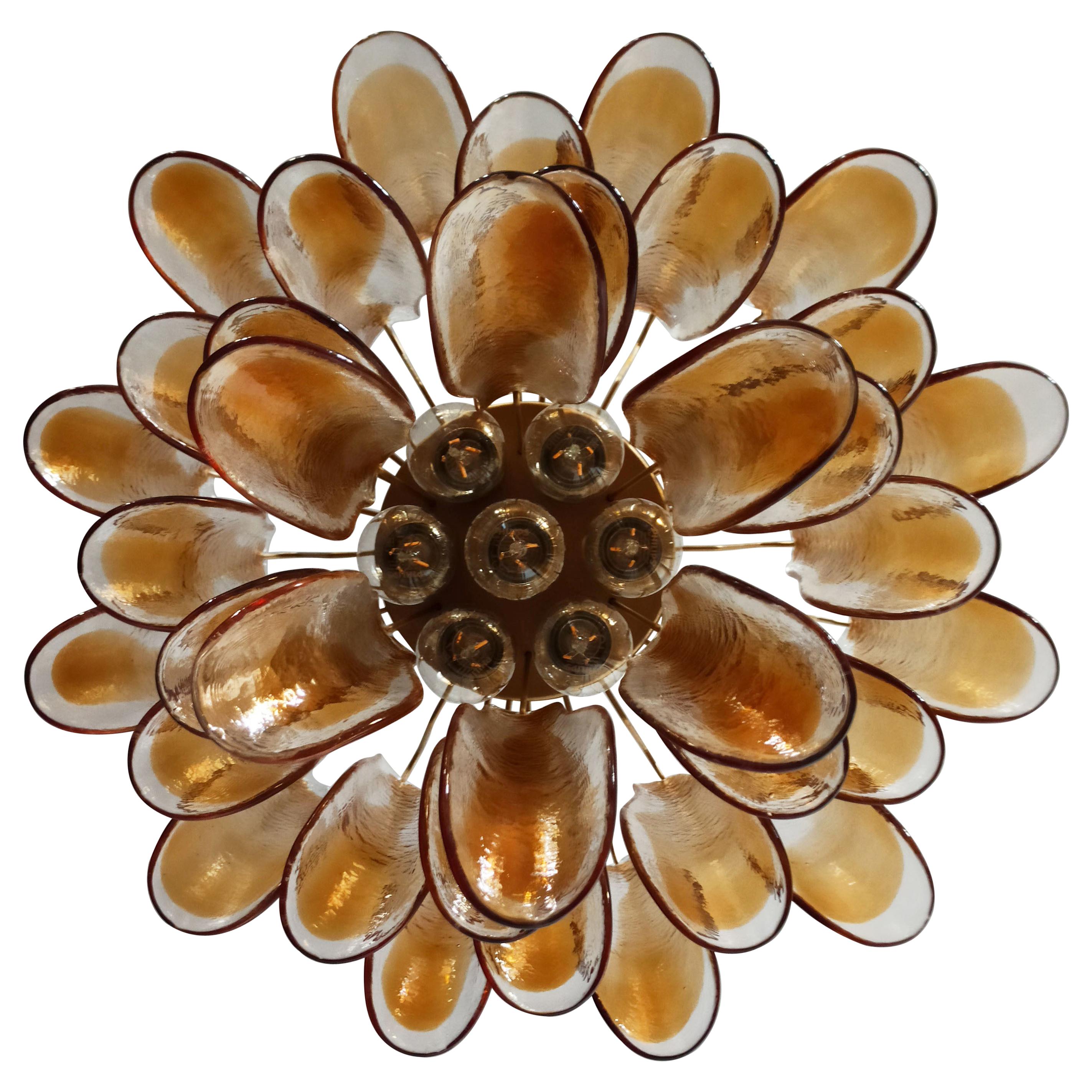 Italian Vintage Murano Chandelier - 36 Lattimo Amber Glass Petals
