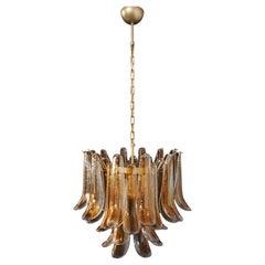 Italian Vintage Murano Chandelier, 36 Lattimo Amber Glass Petals