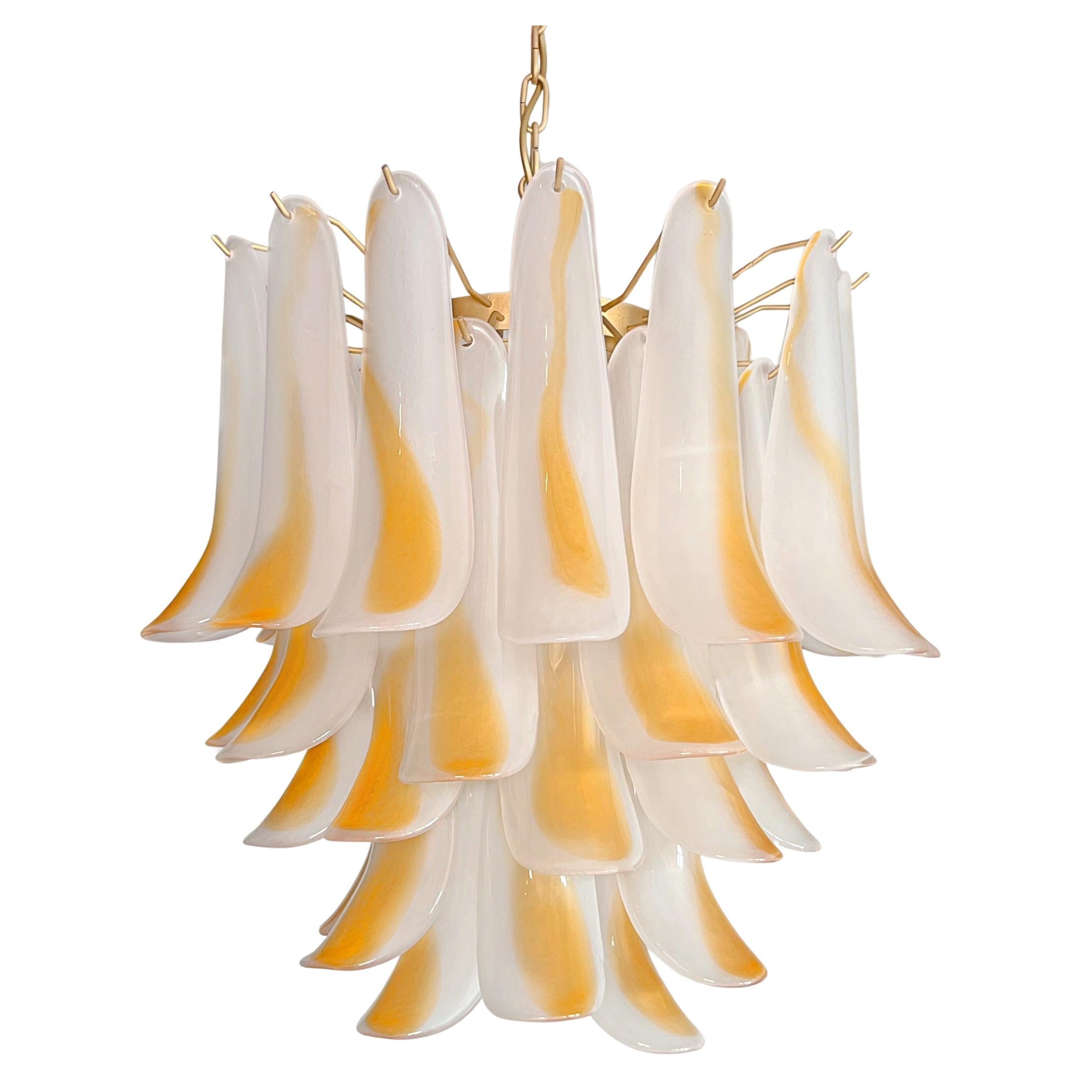 Italian vintage Murano chandelier - 41 acid-etched amber glass petals