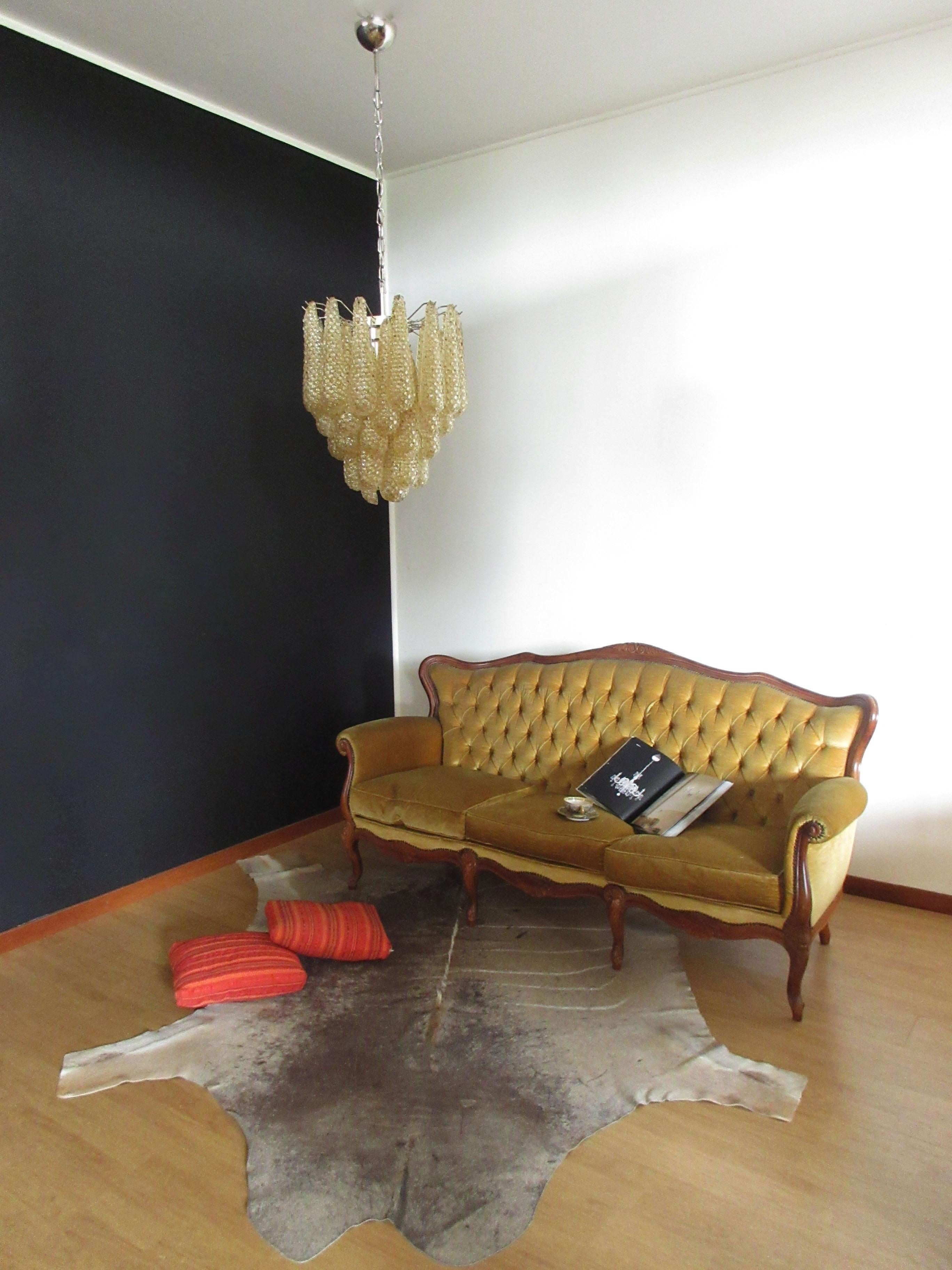 Italian Vintage Murano Chandelier 41 Amber Glass Petals Drop For Sale 3