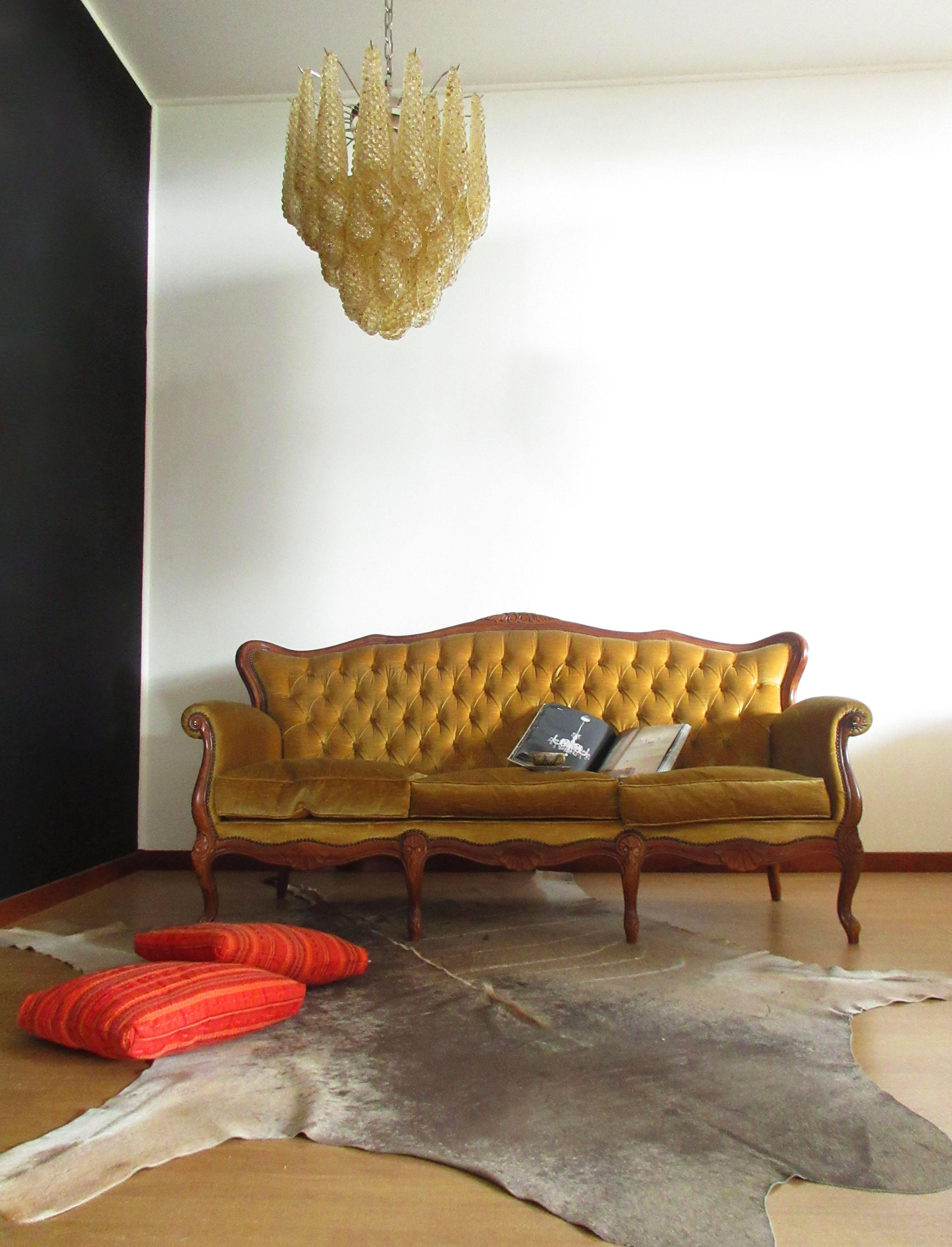 Italian Vintage Murano Chandelier 41 Amber Glass Petals Drop For Sale 4