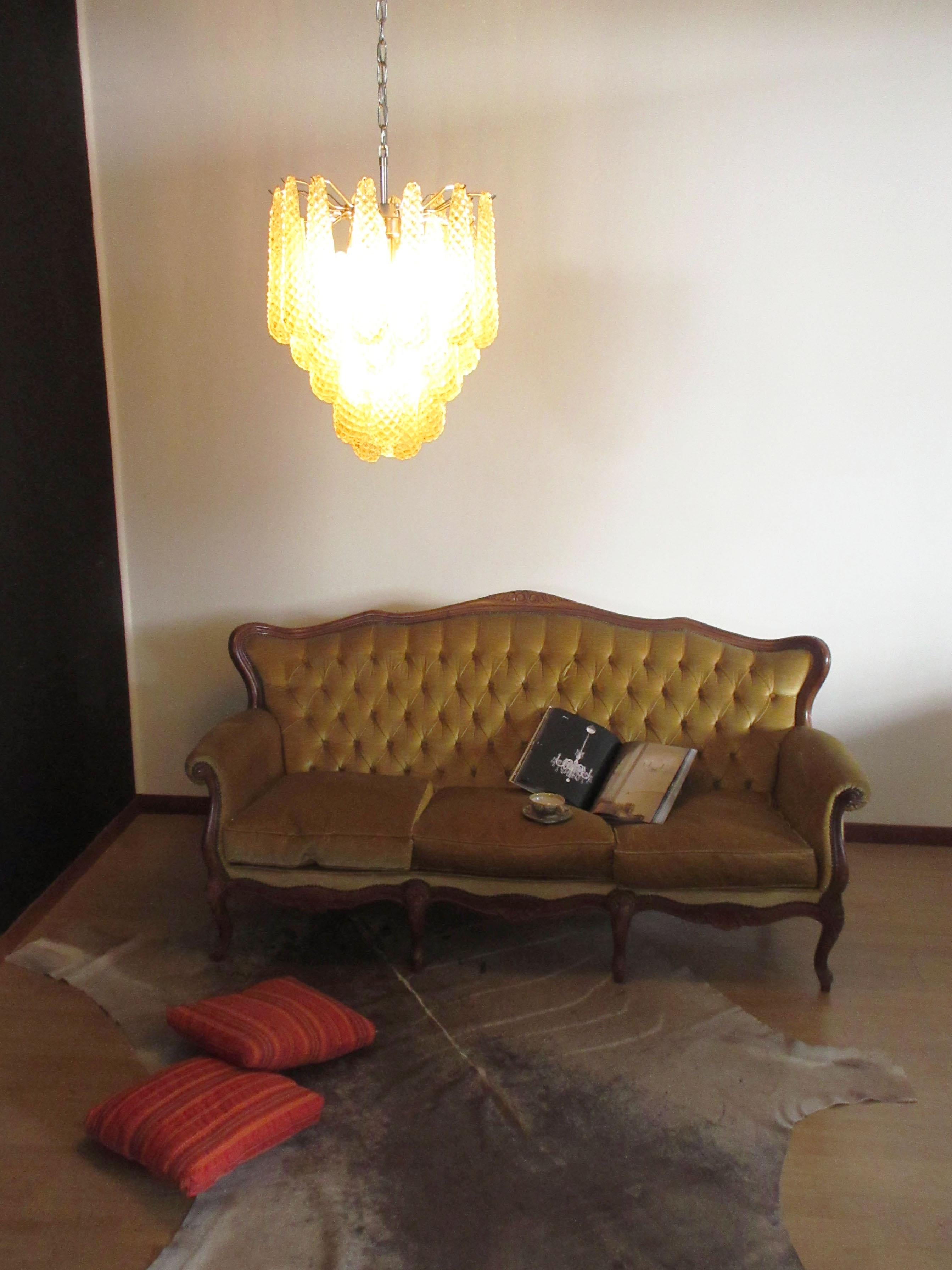 Italian Vintage Murano Chandelier 41 Amber Glass Petals Drop For Sale 6