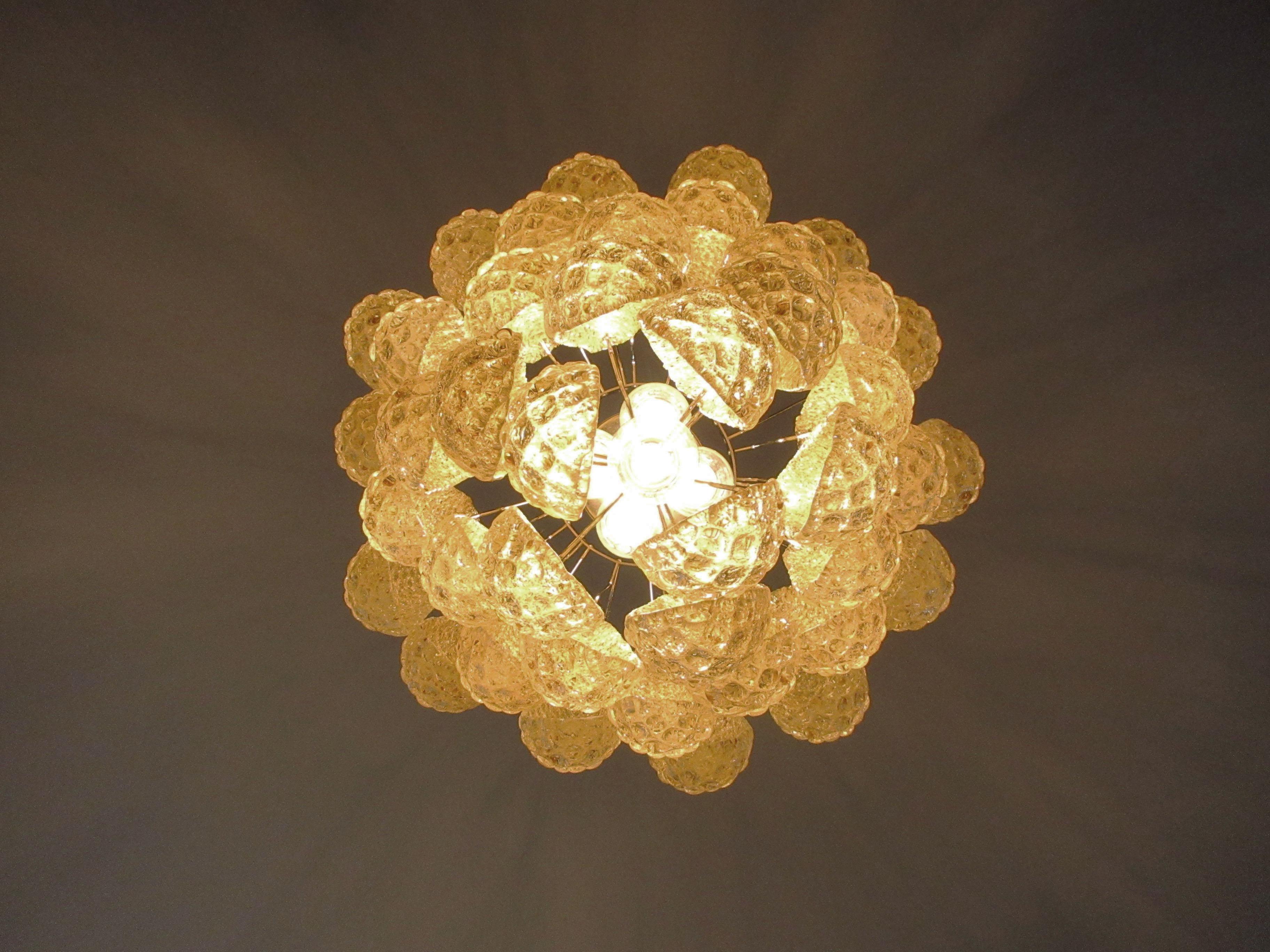 Italian Vintage Murano Chandelier 41 Amber Glass Petals Drop For Sale 7