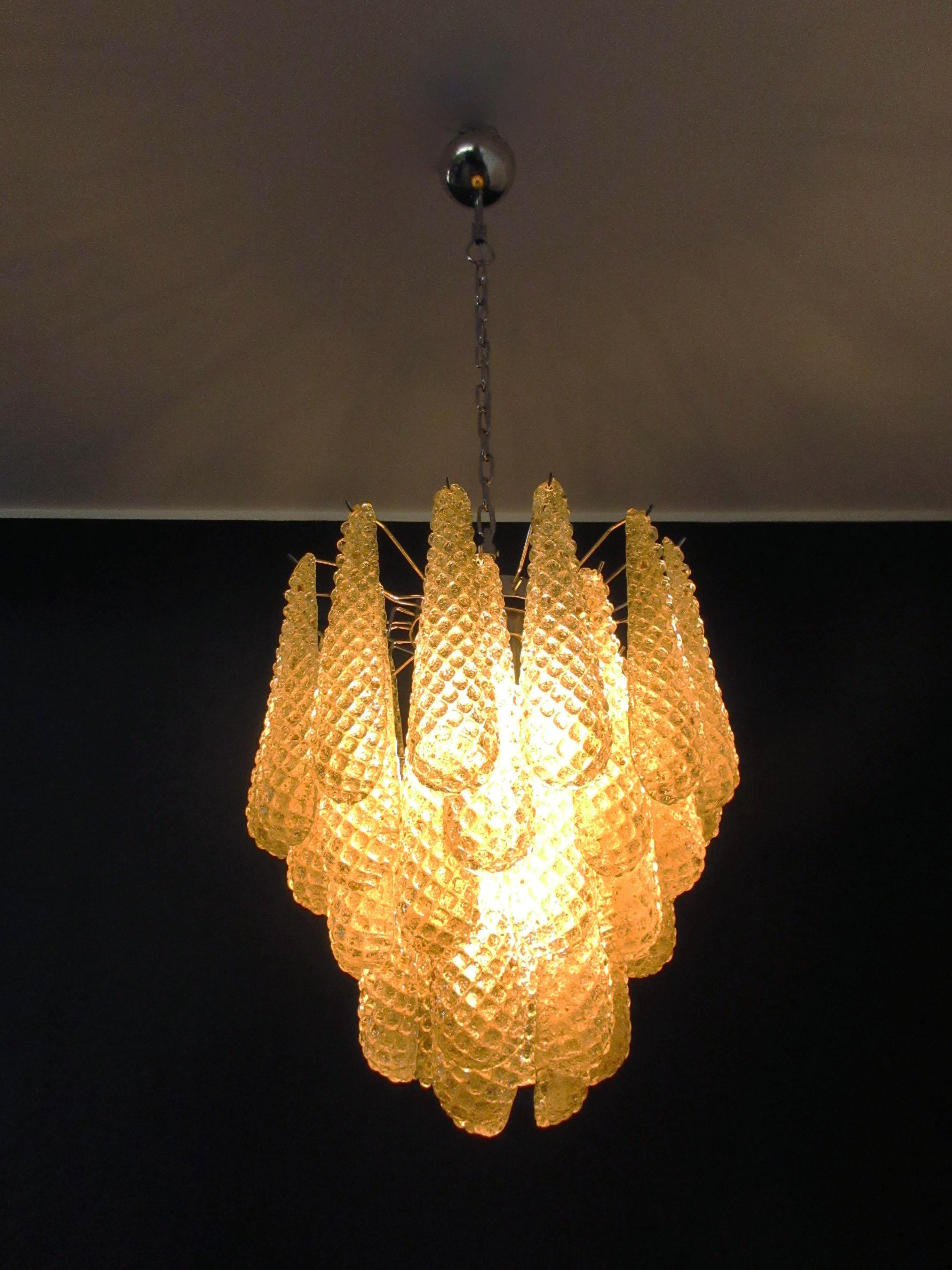 Italian Vintage Murano Chandelier 41 Amber Glass Petals Drop For Sale 8