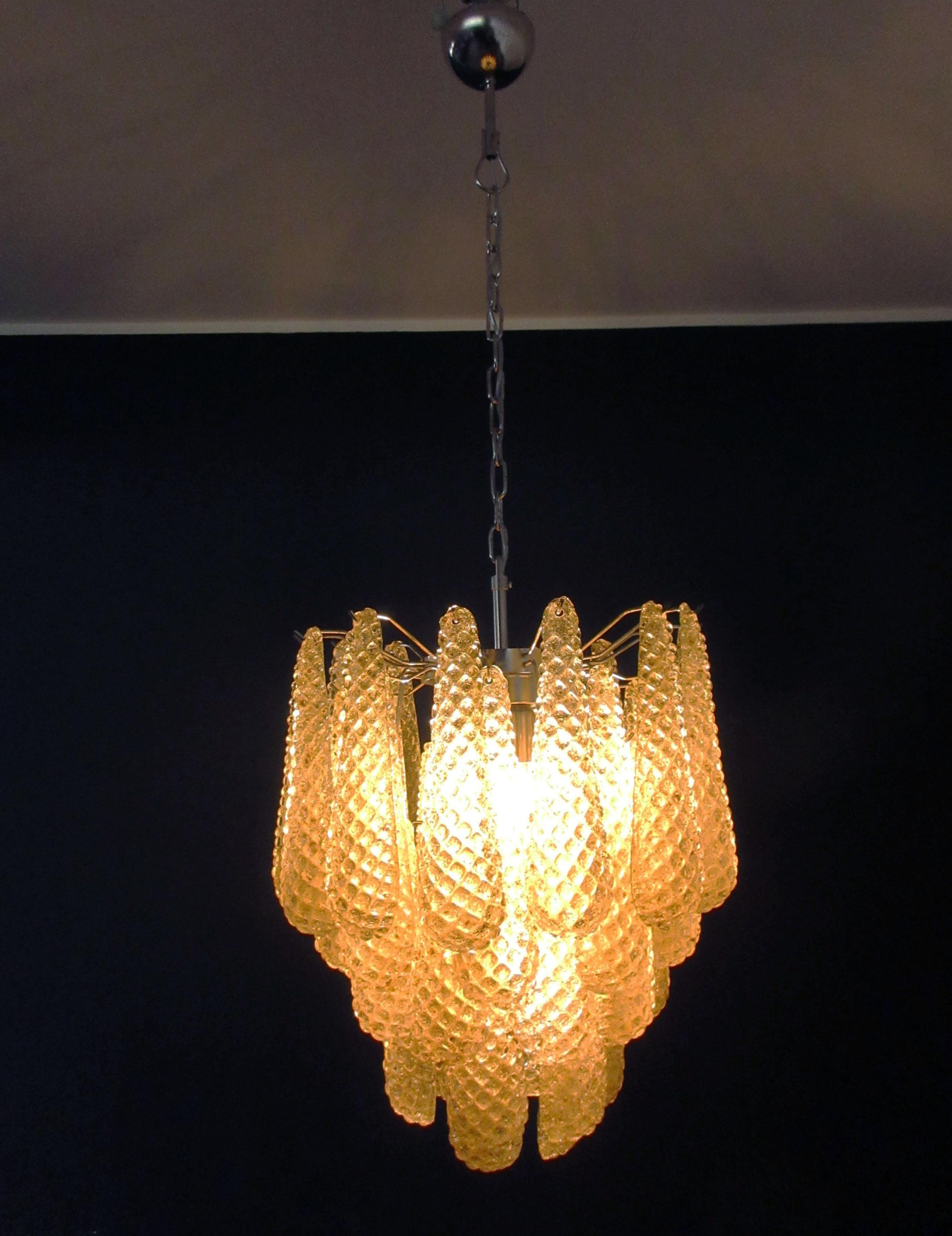 Italian Vintage Murano Chandelier 41 Amber Glass Petals Drop For Sale 9