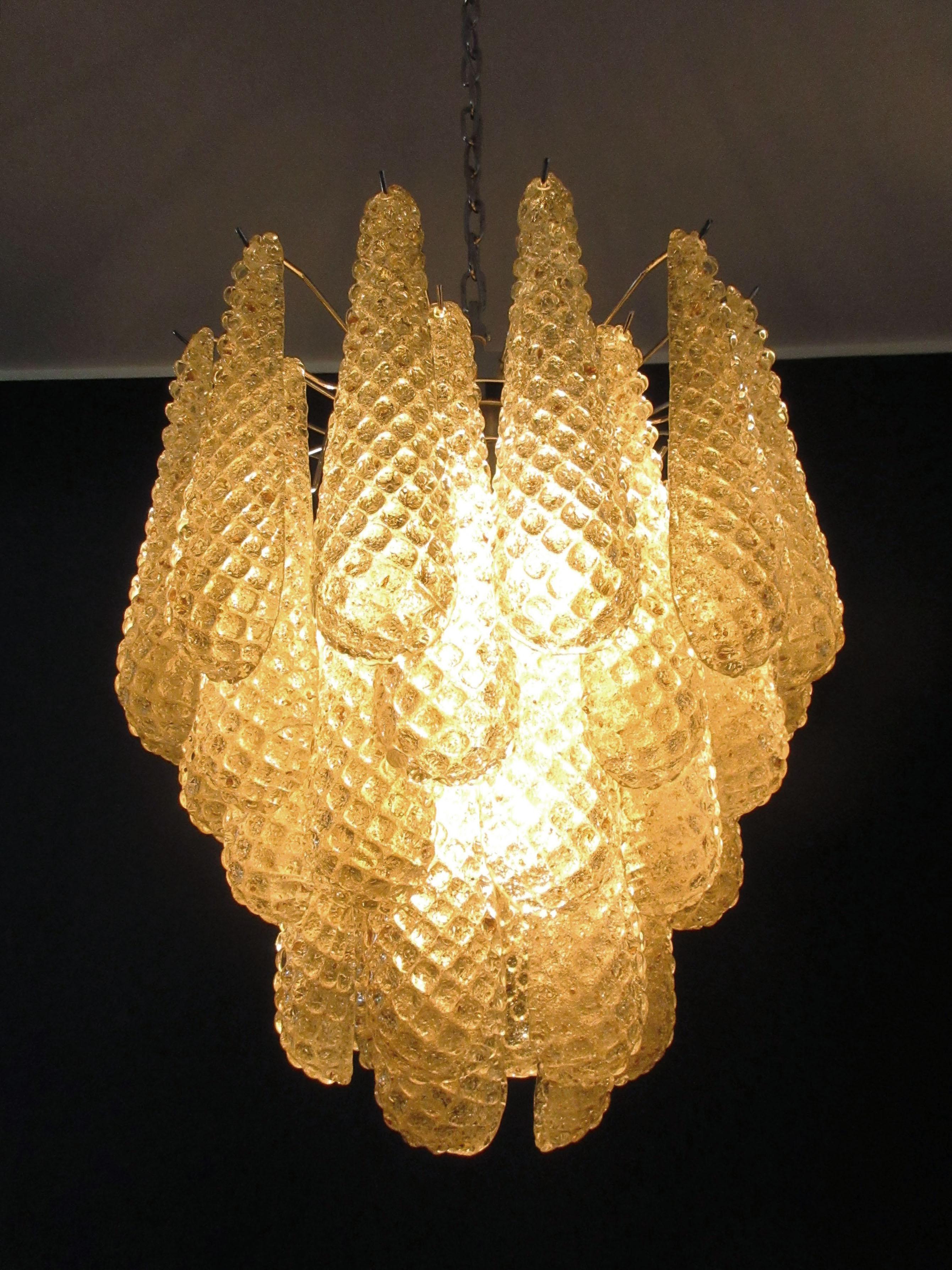 Italian Vintage Murano Chandelier 41 Amber Glass Petals Drop For Sale 10
