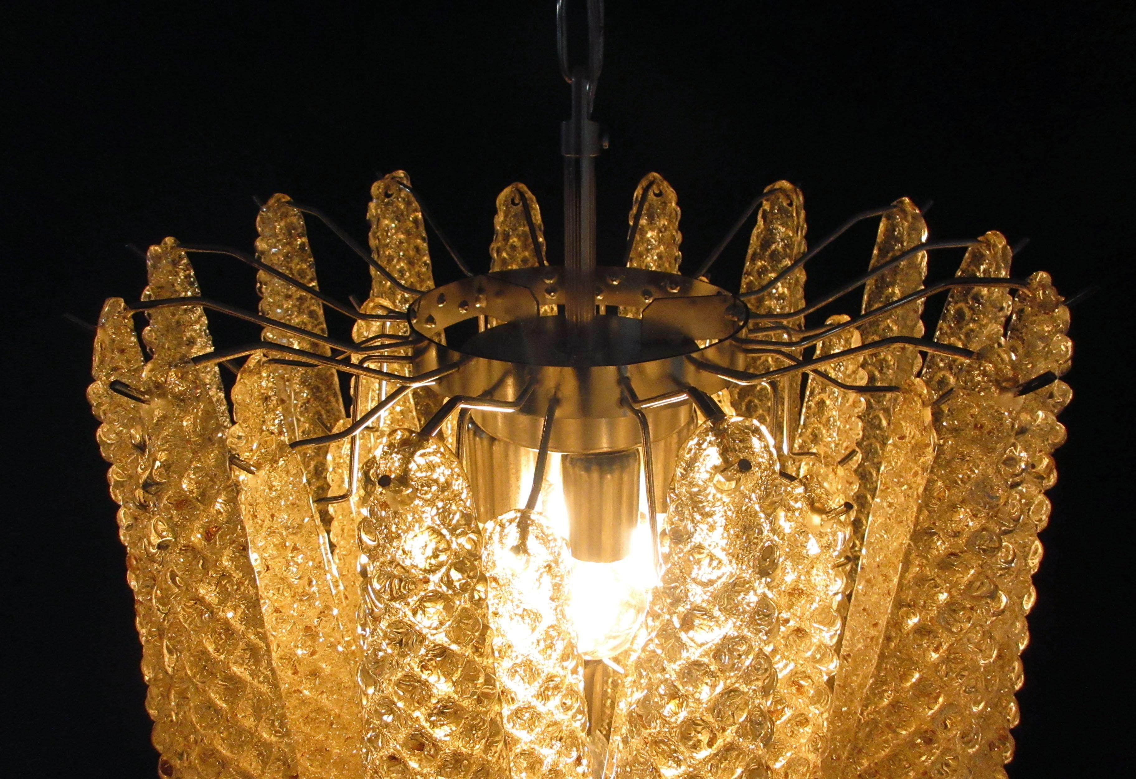 Italian Vintage Murano Chandelier 41 Amber Glass Petals Drop For Sale 13