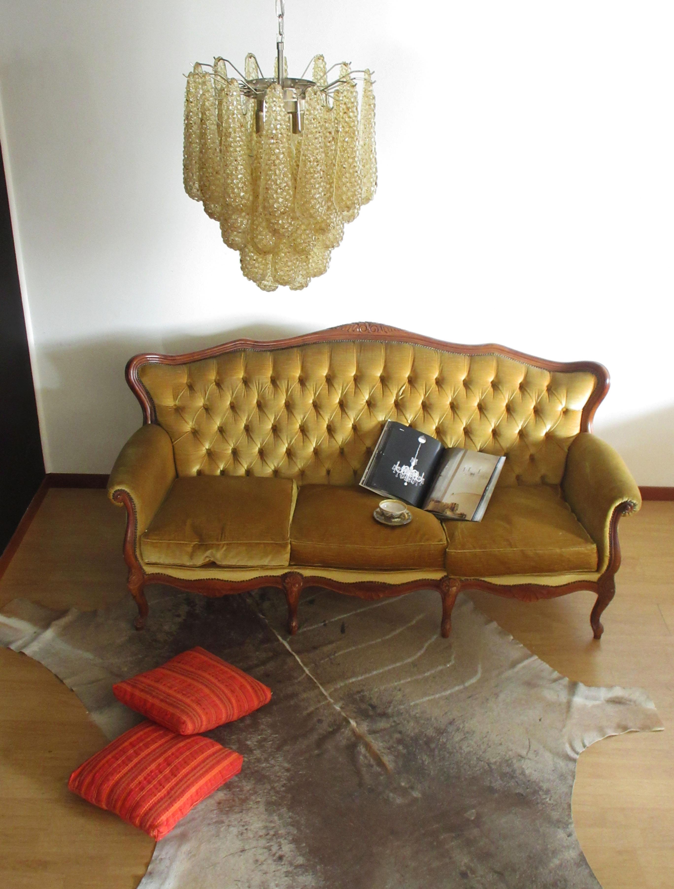 Art Glass Italian Vintage Murano Chandelier 41 Amber Glass Petals Drop For Sale