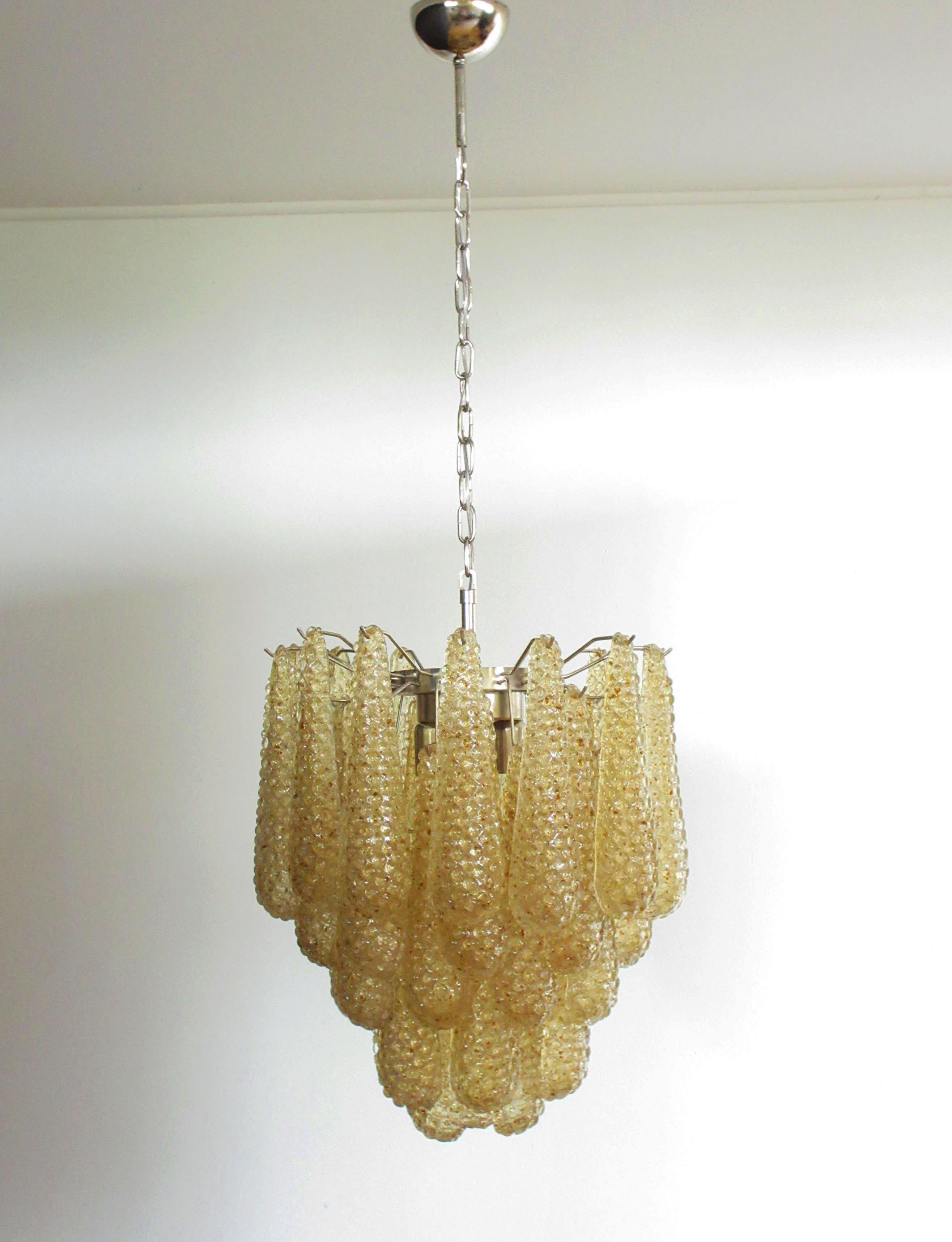 Italian Vintage Murano Chandelier 41 Amber Glass Petals Drop For Sale 1
