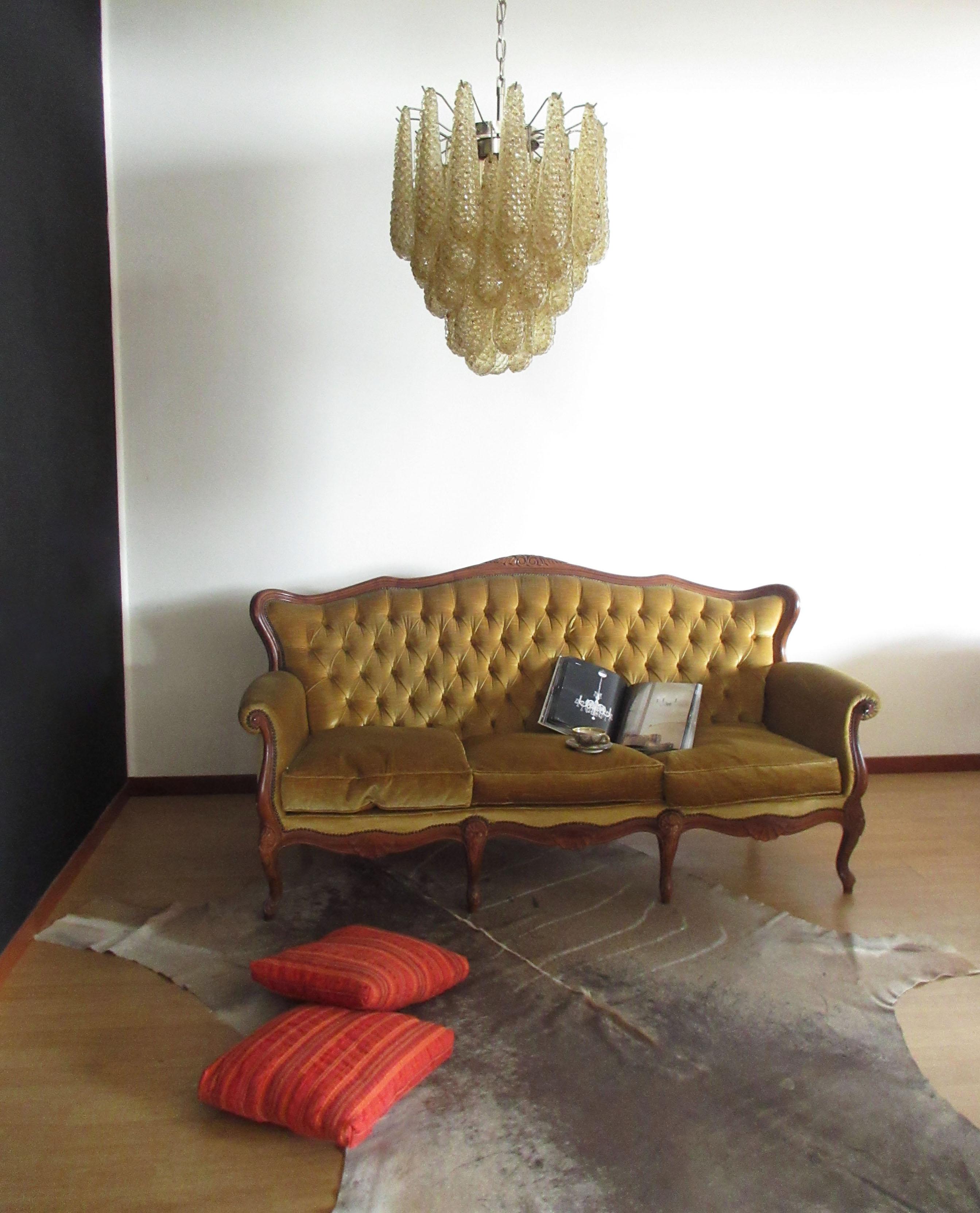 Italian Vintage Murano Chandelier 41 Amber Glass Petals Drop For Sale 2