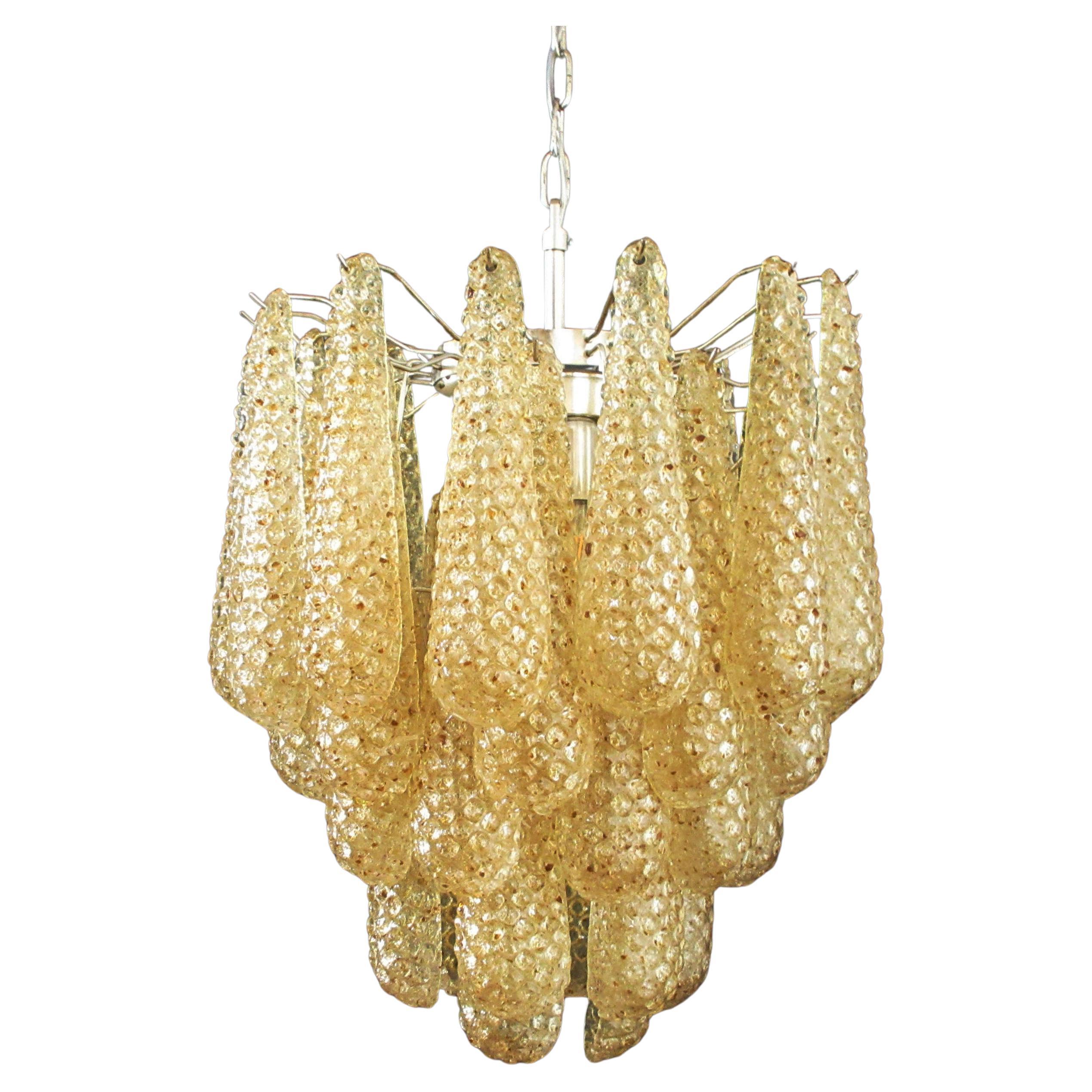 Lampadario Vintage Italian Glass 41 Petali di vetro ambrato a goccia
