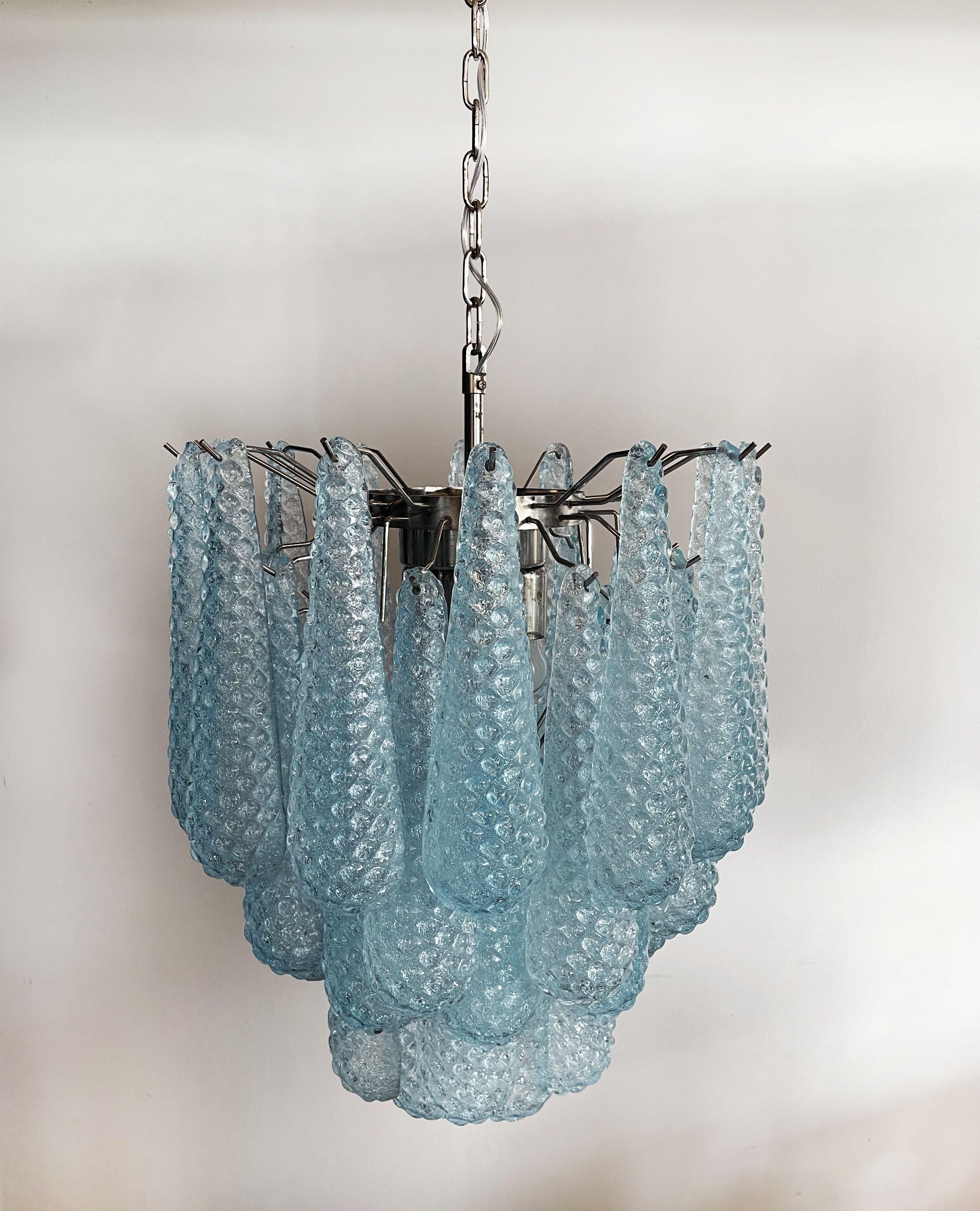 Italian Vintage Murano Chandelier 41 Blue Glass Petals Drop 4