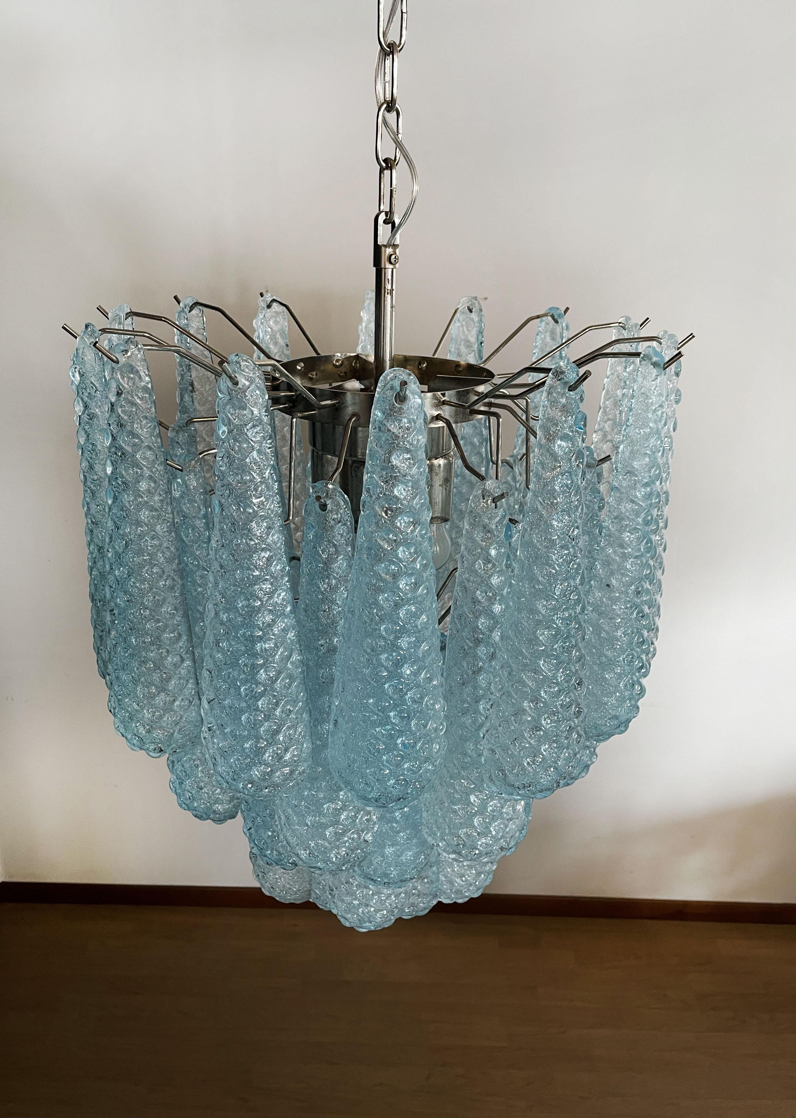 Italian Vintage Murano Chandelier 41 Blue Glass Petals Drop 5