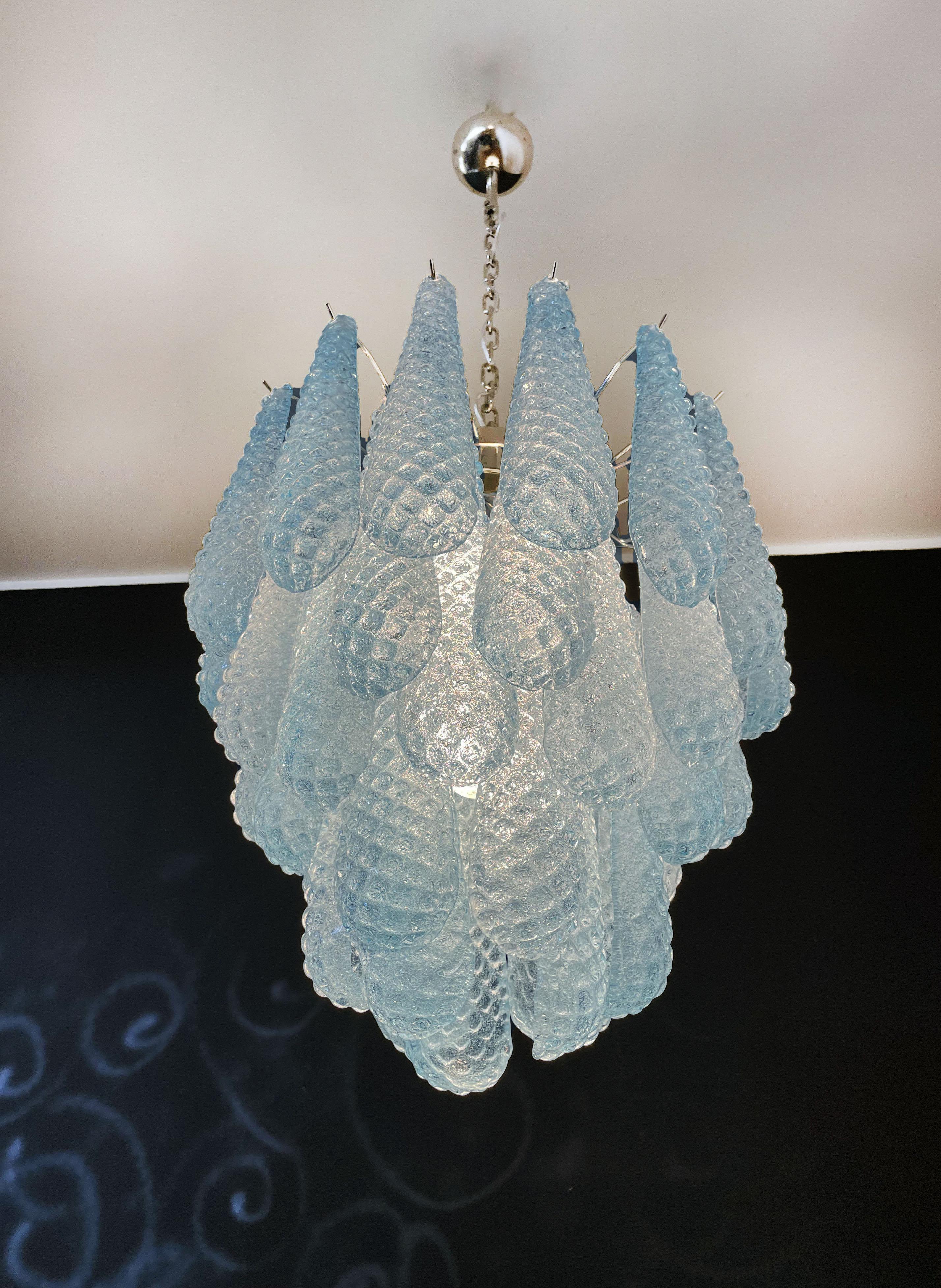 Italian Vintage Murano Chandelier 41 Blue Glass Petals Drop 7