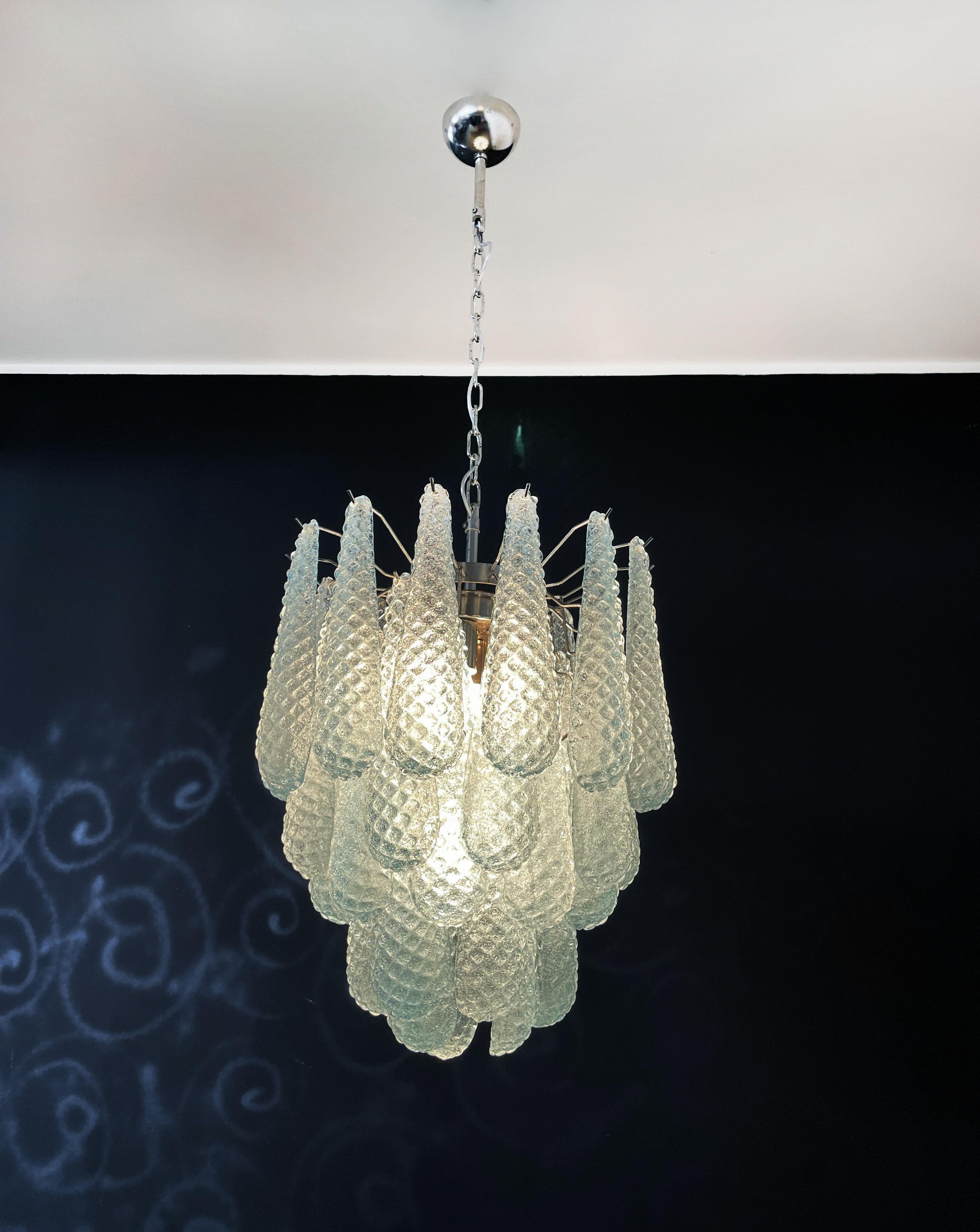 Italian Vintage Murano Chandelier 41 Blue Glass Petals Drop 8