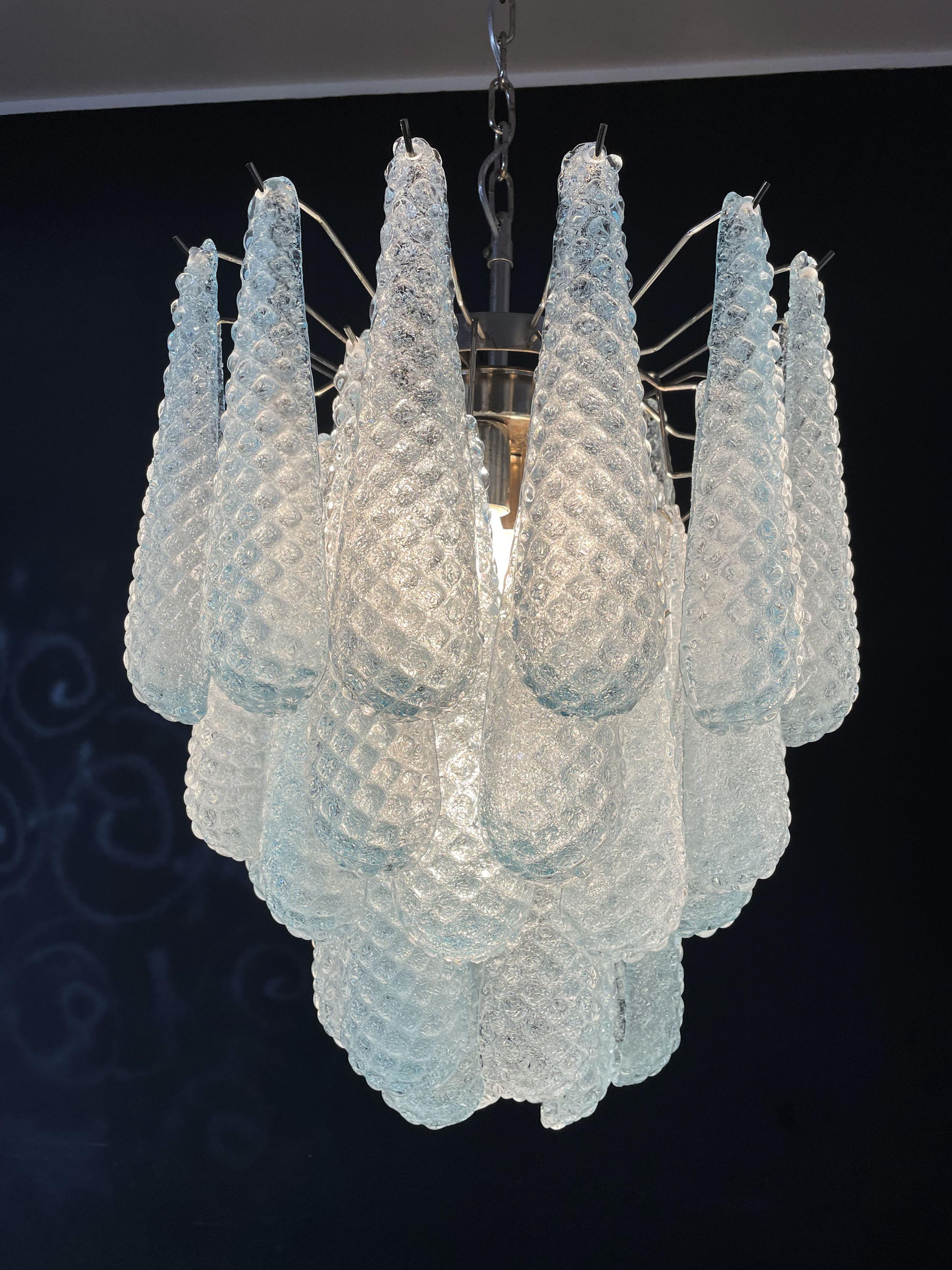 Italian Vintage Murano Chandelier 41 Blue Glass Petals Drop 9
