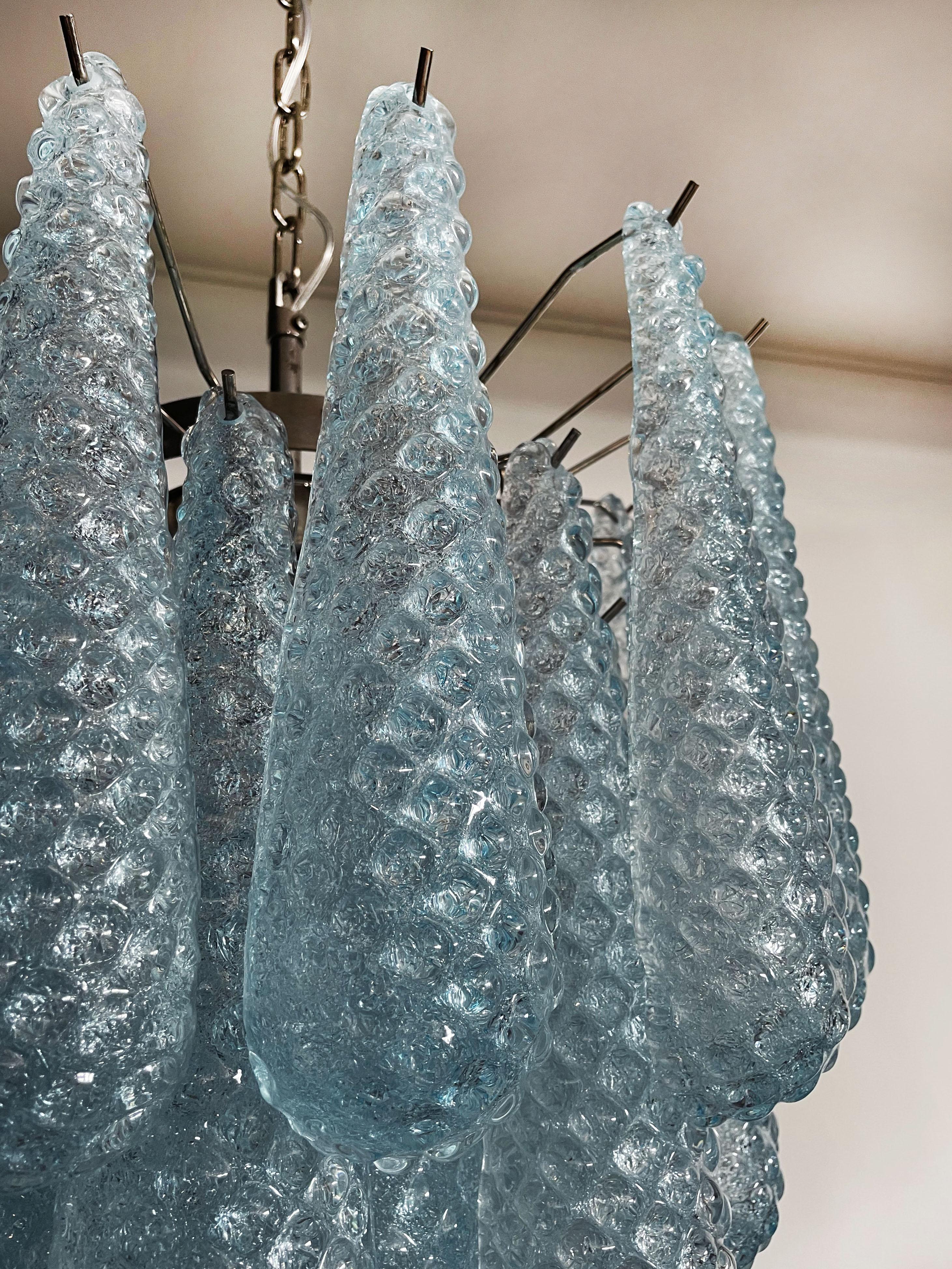 Italian Vintage Murano Chandelier 41 Blue Glass Petals Drop 12