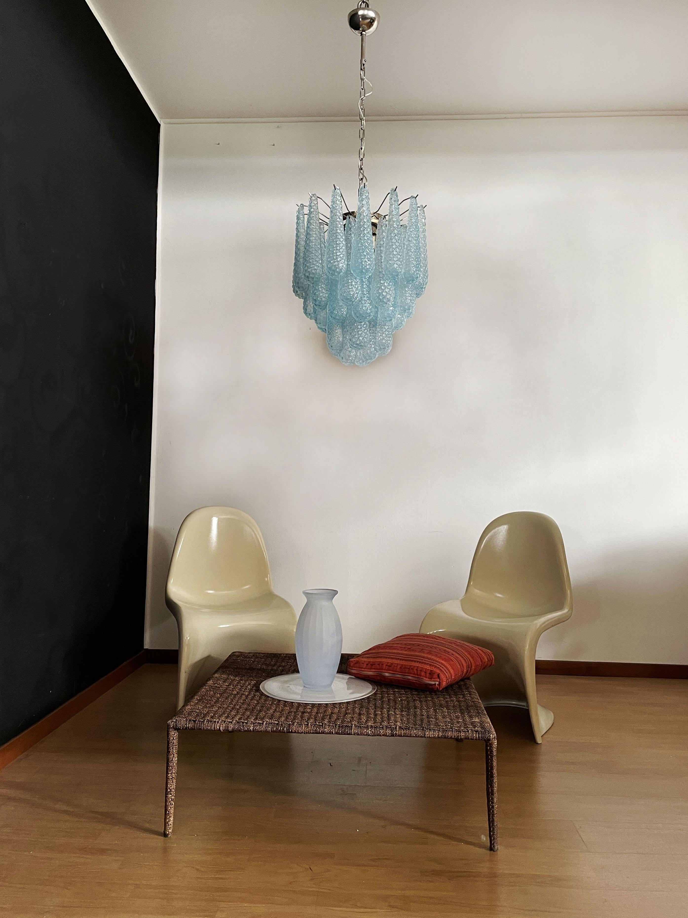 Mid-Century Modern Italian Vintage Murano Chandelier 41 Blue Glass Petals Drop