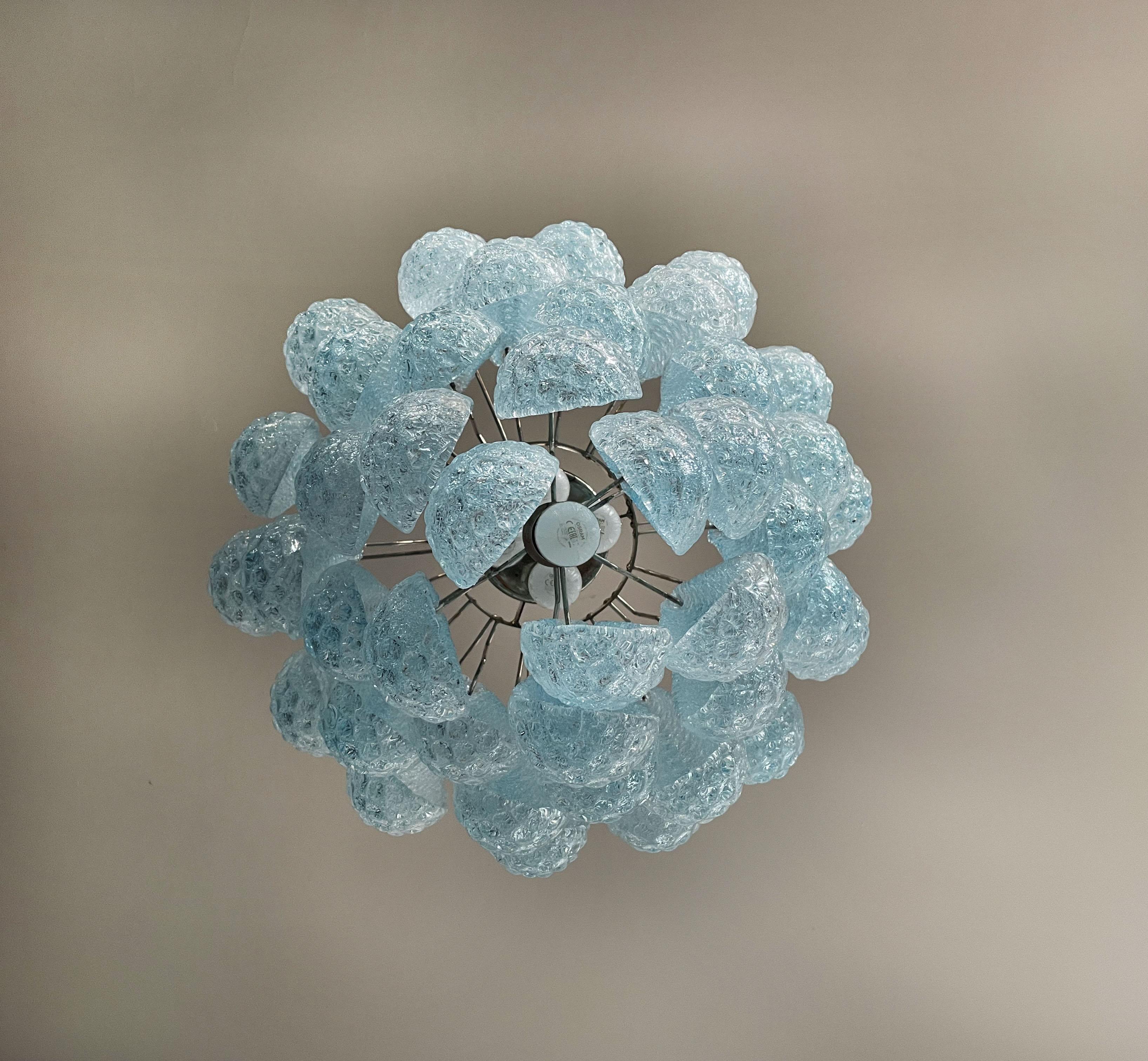 Galvanized Italian Vintage Murano Chandelier 41 Blue Glass Petals Drop