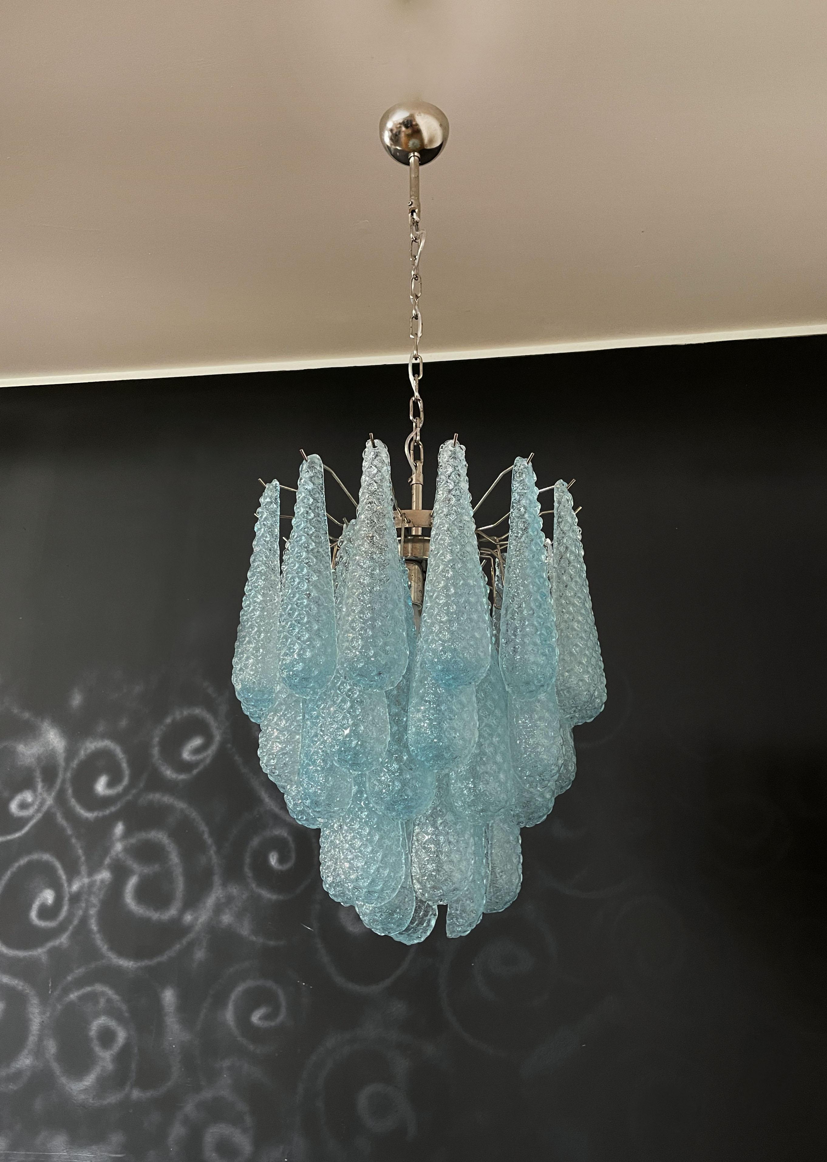 20th Century Italian Vintage Murano Chandelier 41 Blue Glass Petals Drop