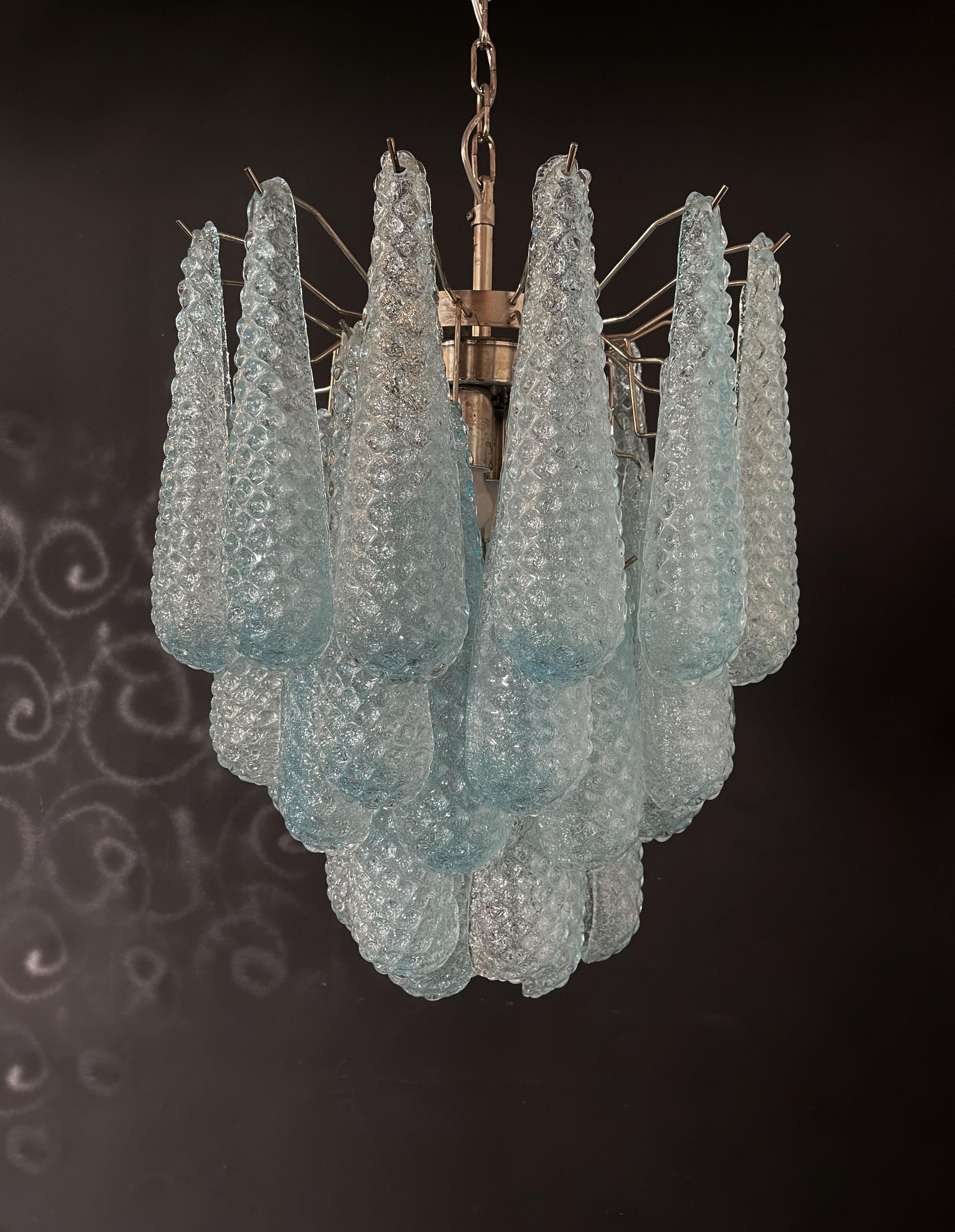 Art Glass Italian Vintage Murano Chandelier 41 Blue Glass Petals Drop