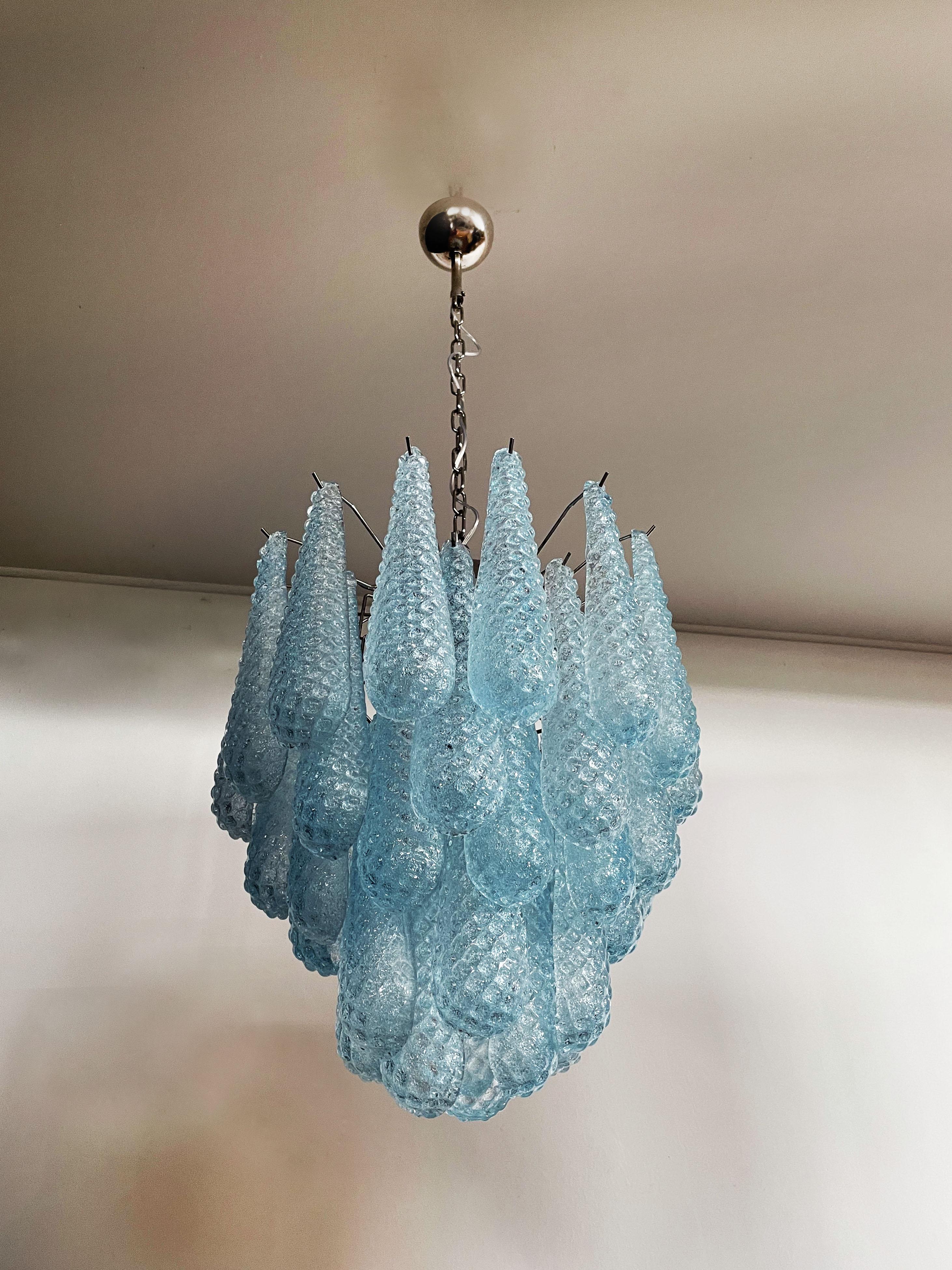 Italian Vintage Murano Chandelier 41 Blue Glass Petals Drop 1