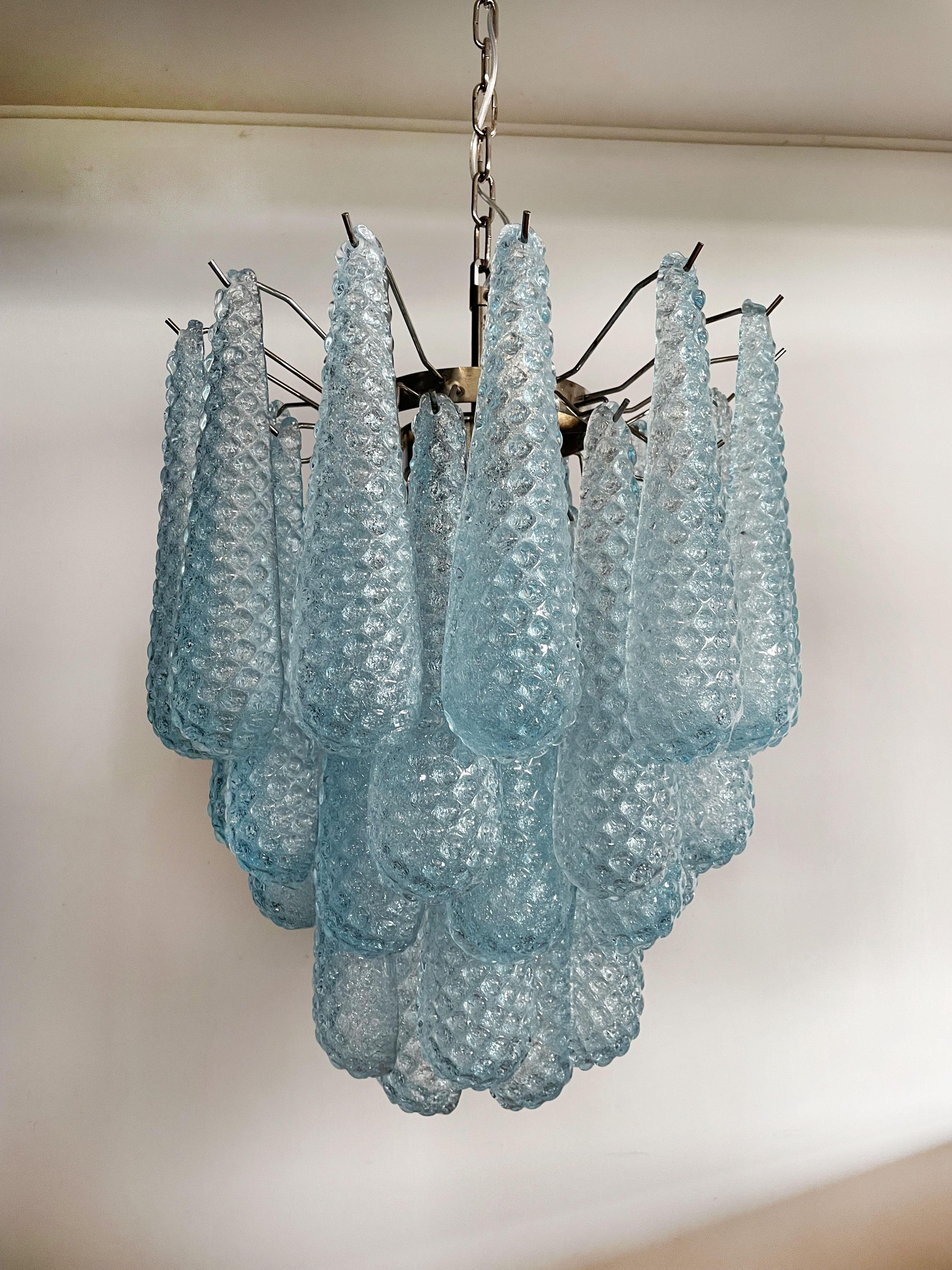 Italian Vintage Murano Chandelier 41 Blue Glass Petals Drop 2